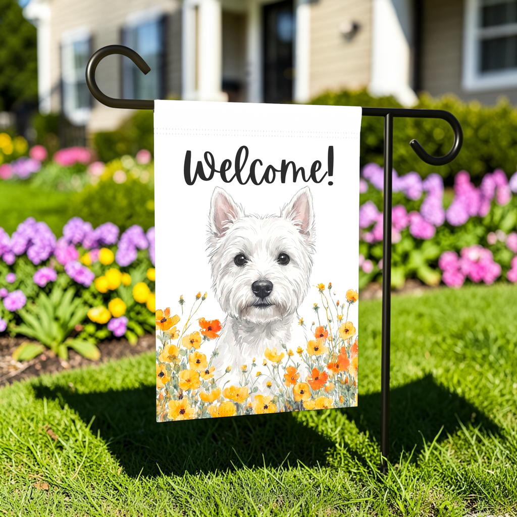 Yellow Poppies Westie Welcome Garden Flag
