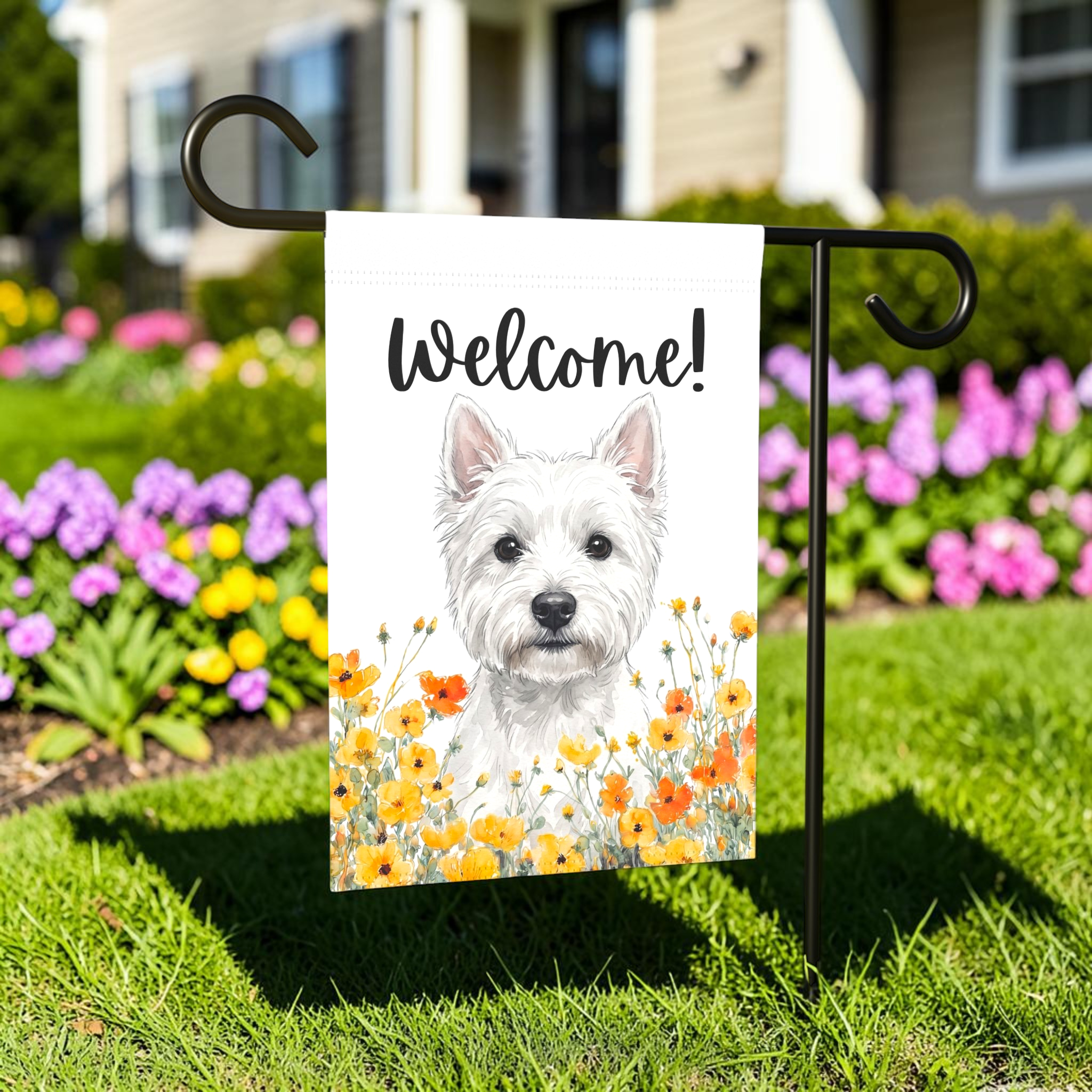 Yellow Poppies Westie Welcome Garden Flag