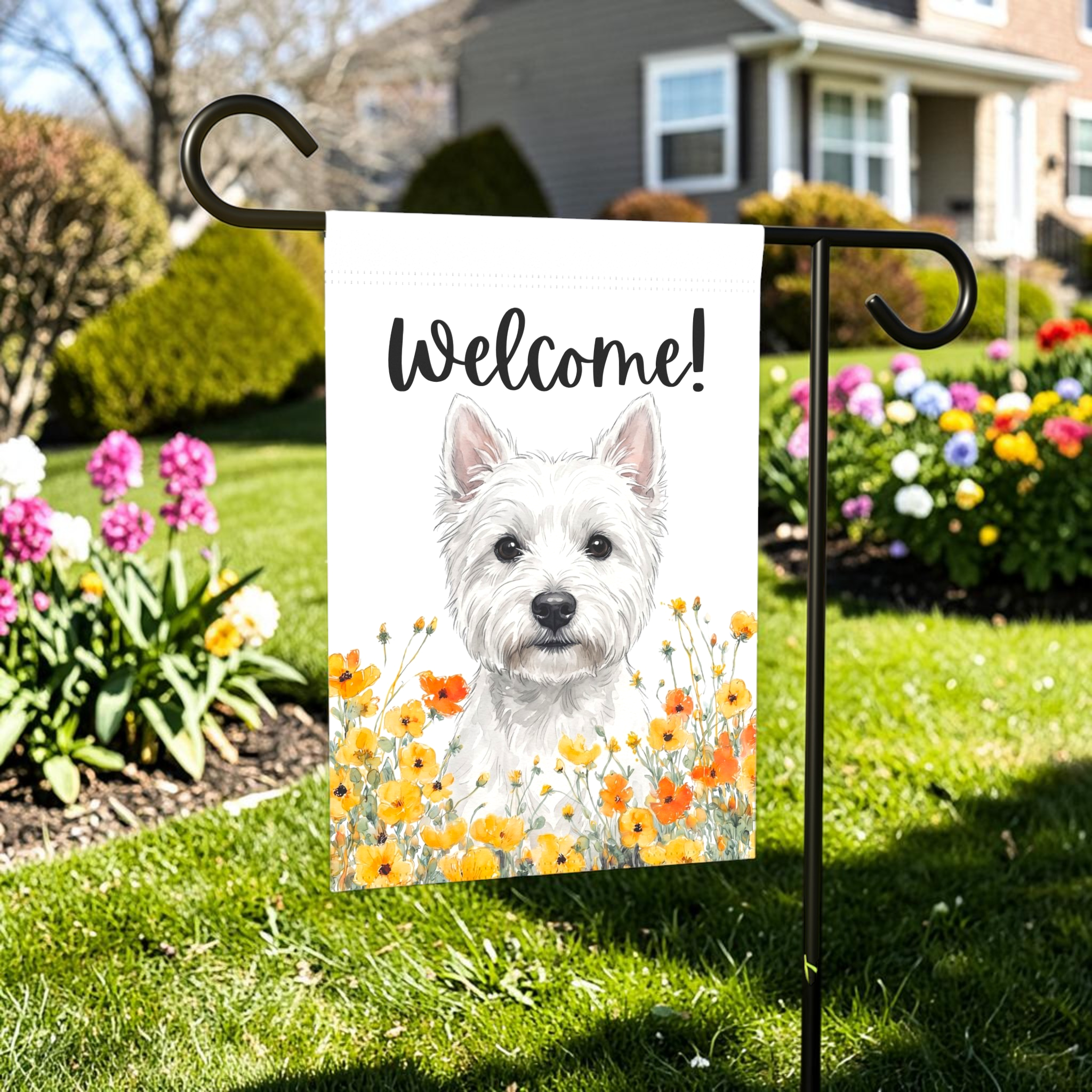 Yellow Poppies Westie Welcome Garden Flag