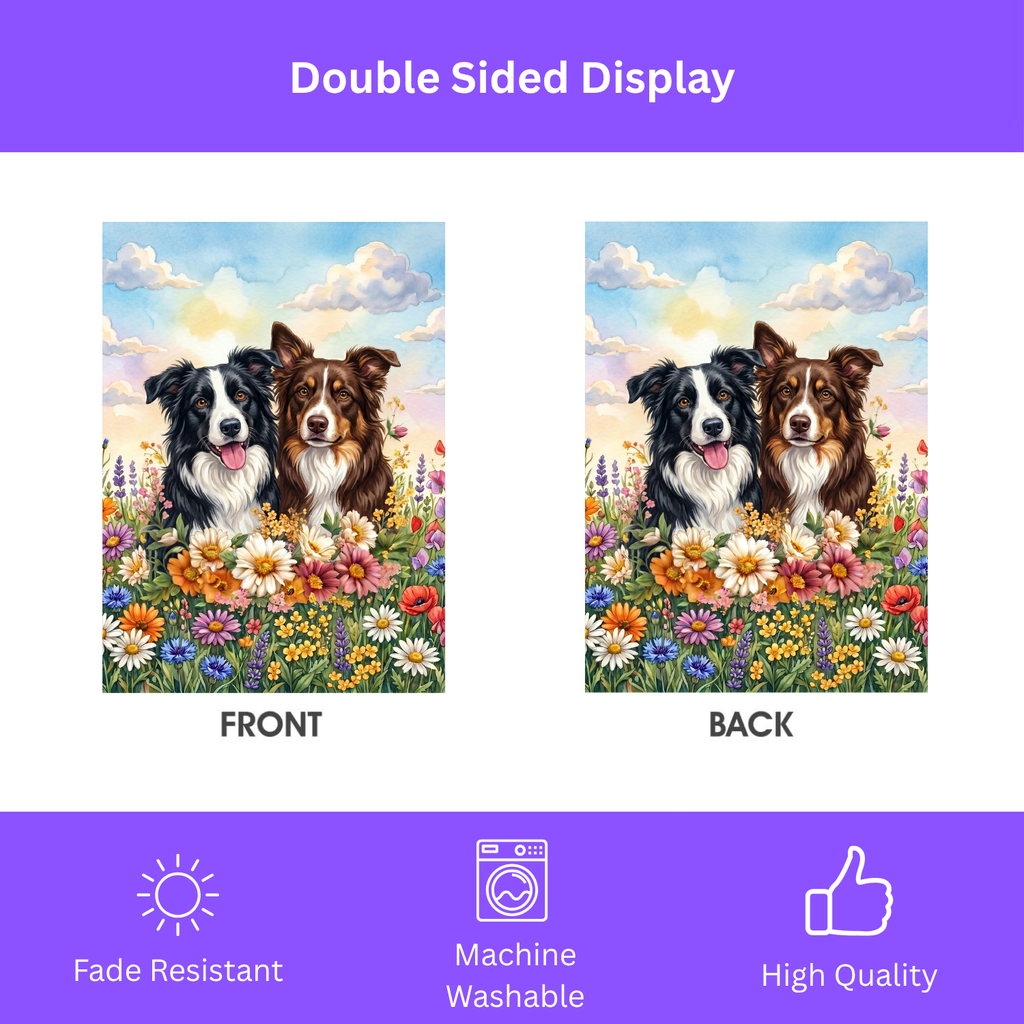 Two Border Collies in Flowers Garden Flag