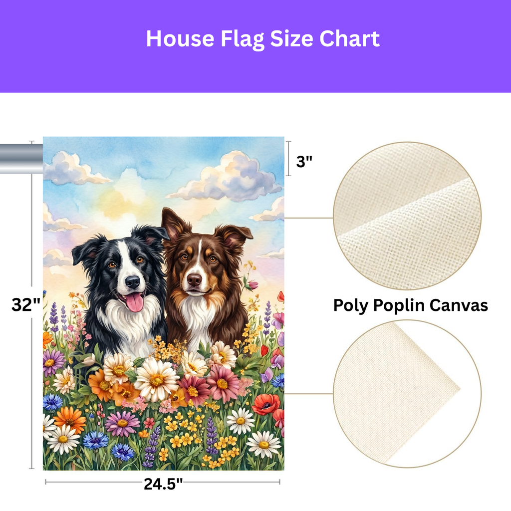 Two Border Collies in Flowers Garden Flag