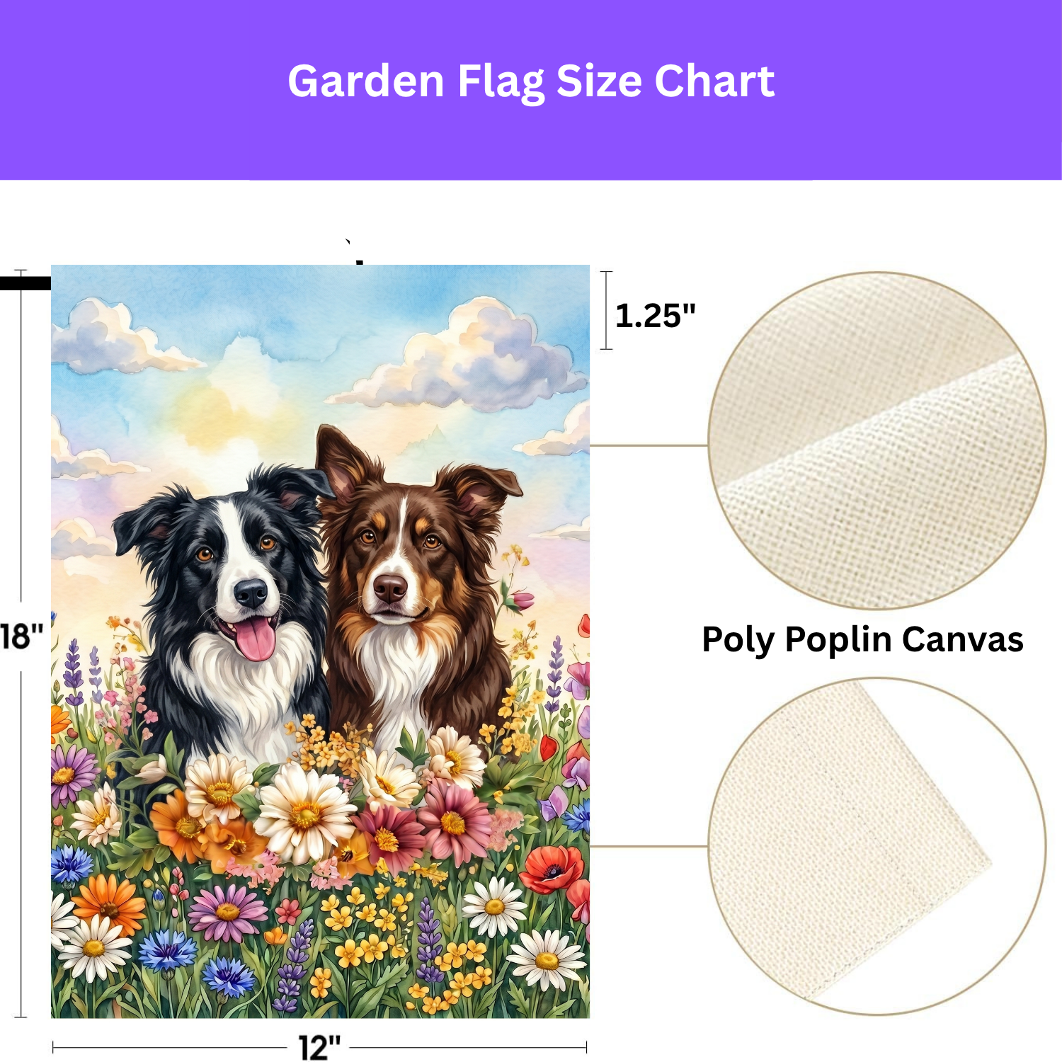 Two Border Collies in Flowers Garden Flag