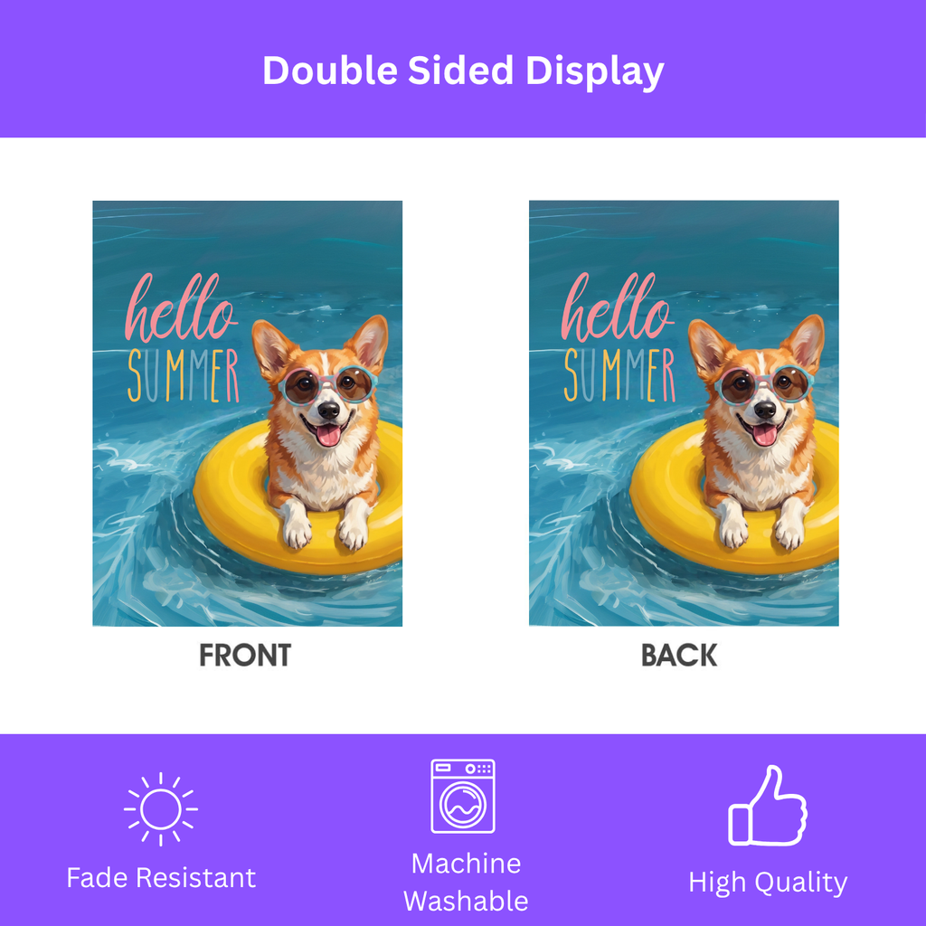 Hello Summer Corgi Garden Flag