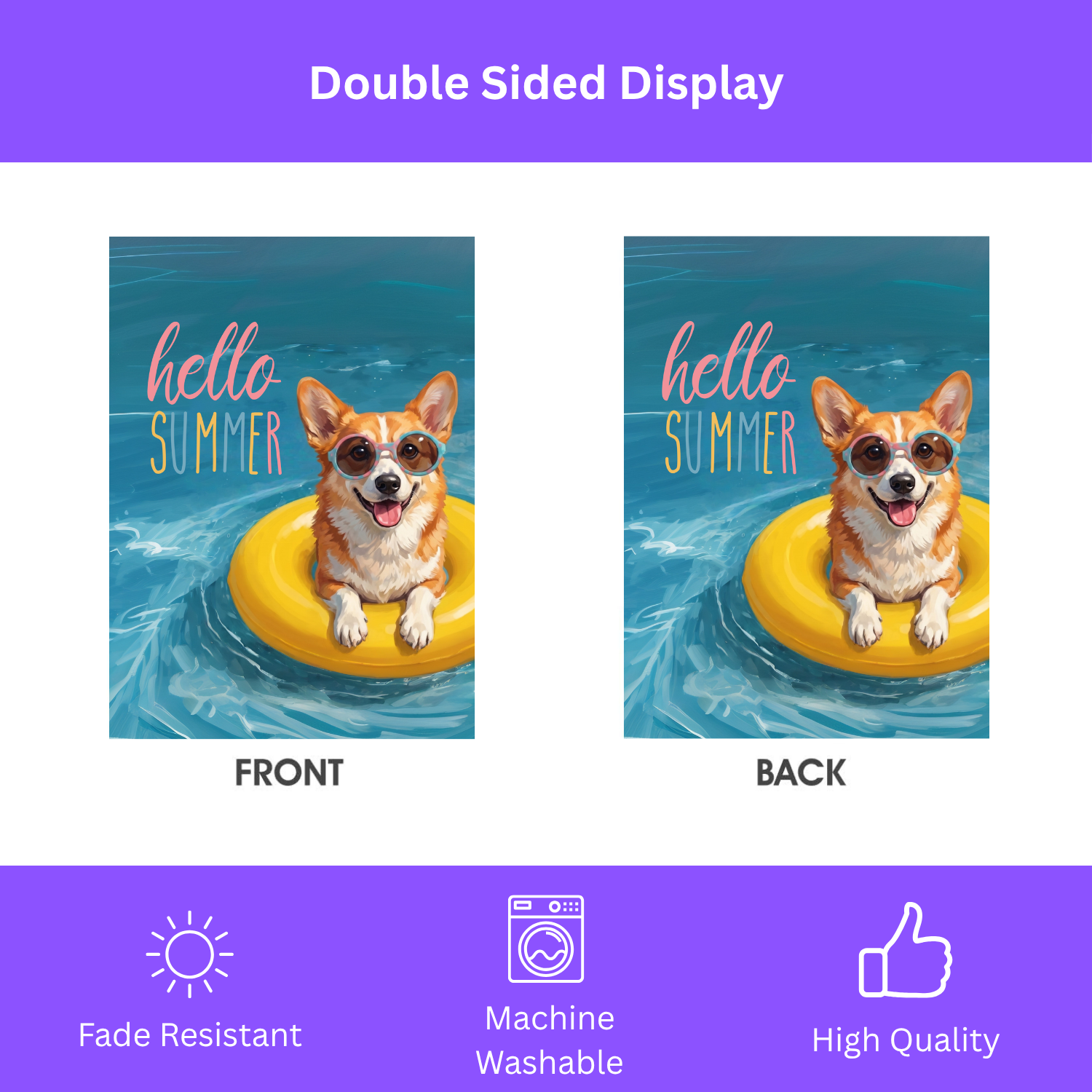 Hello Summer Corgi Garden Flag