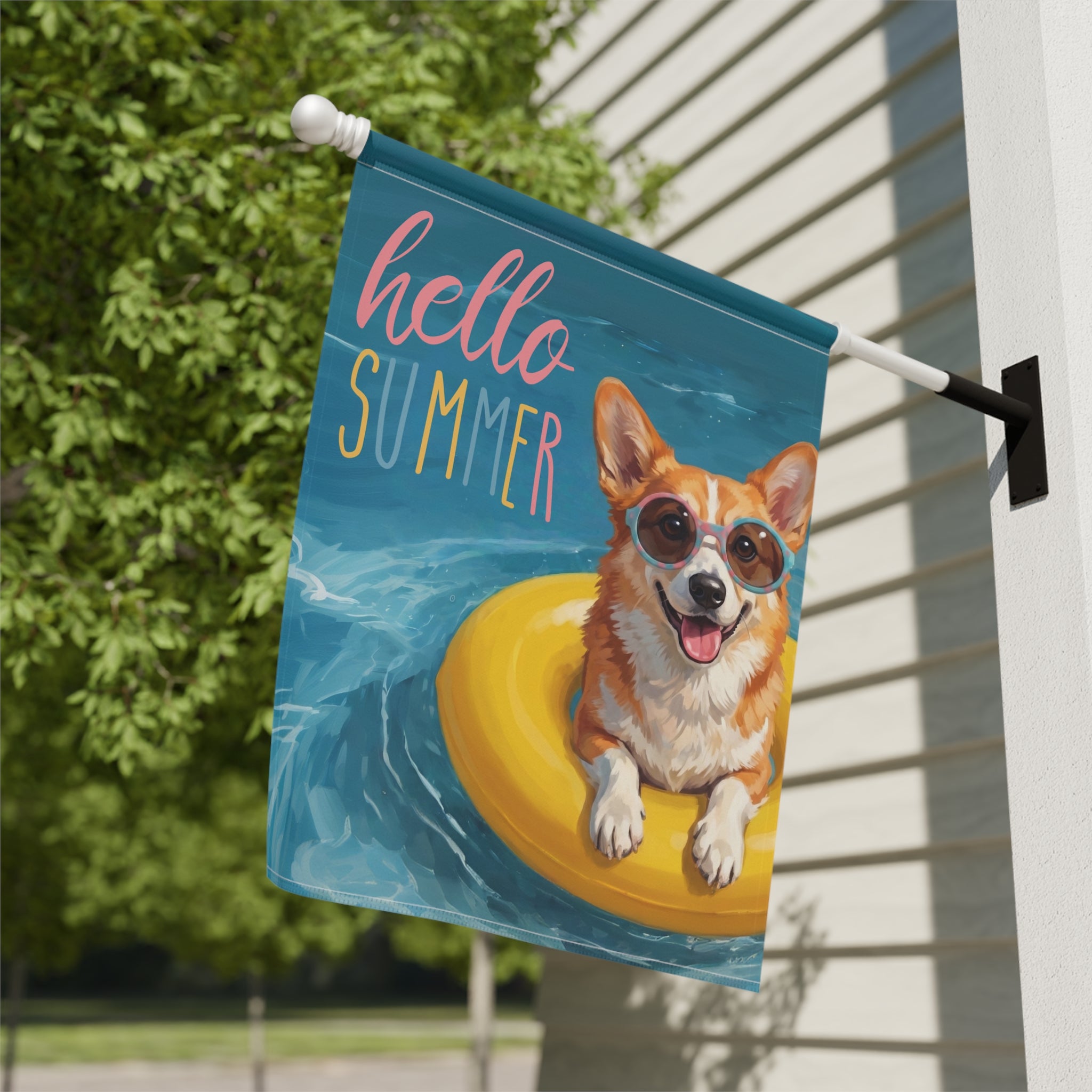 Hello Summer Corgi Garden Flag