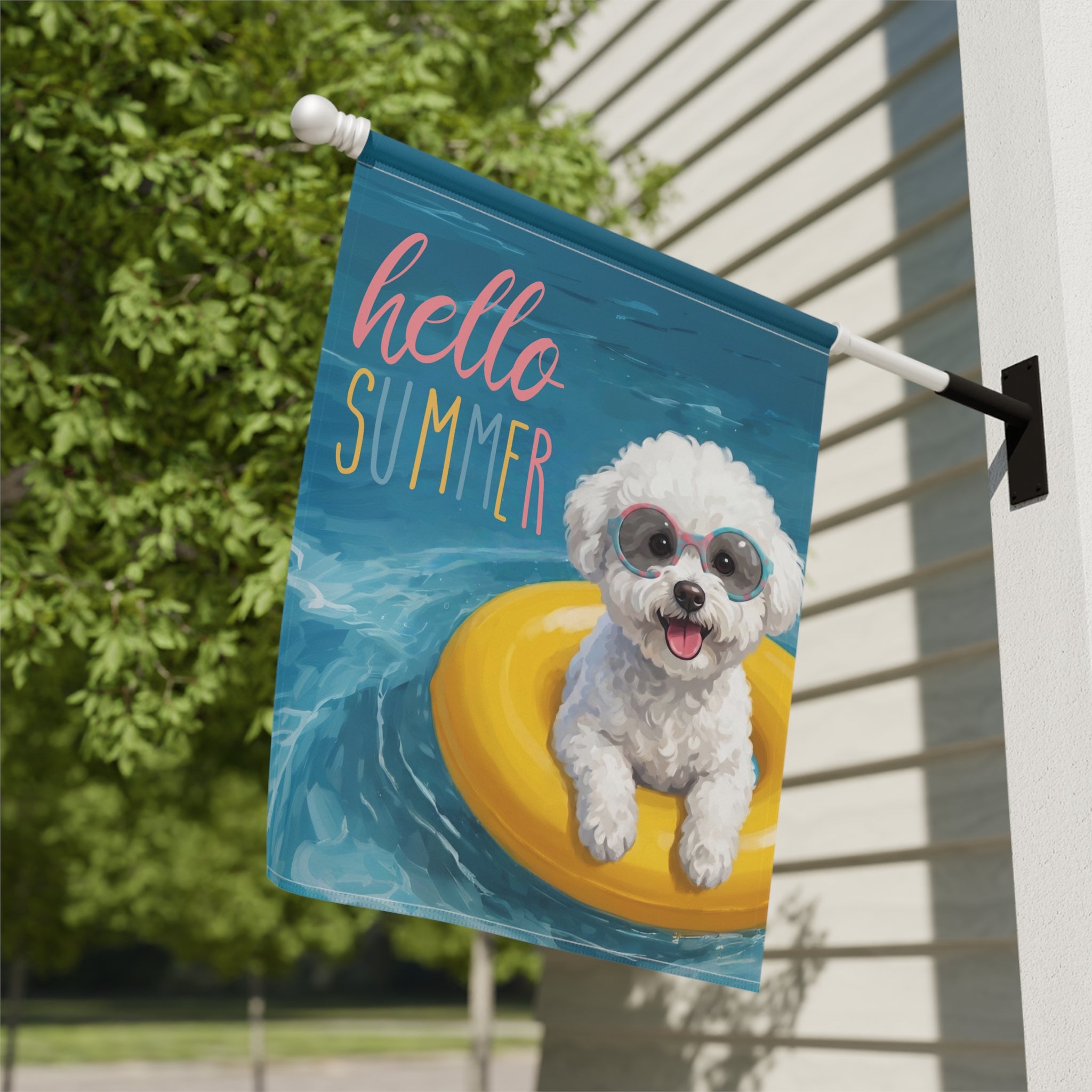 Hello Summer Bichon Frise Garden Flag