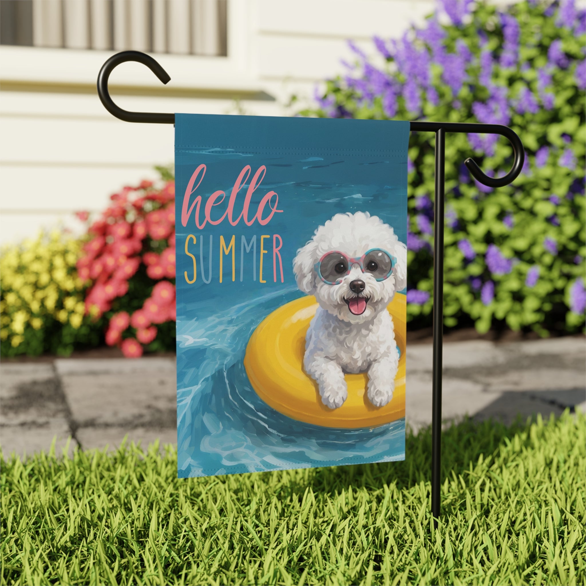 Hello Summer Bichon Frise Garden Flag