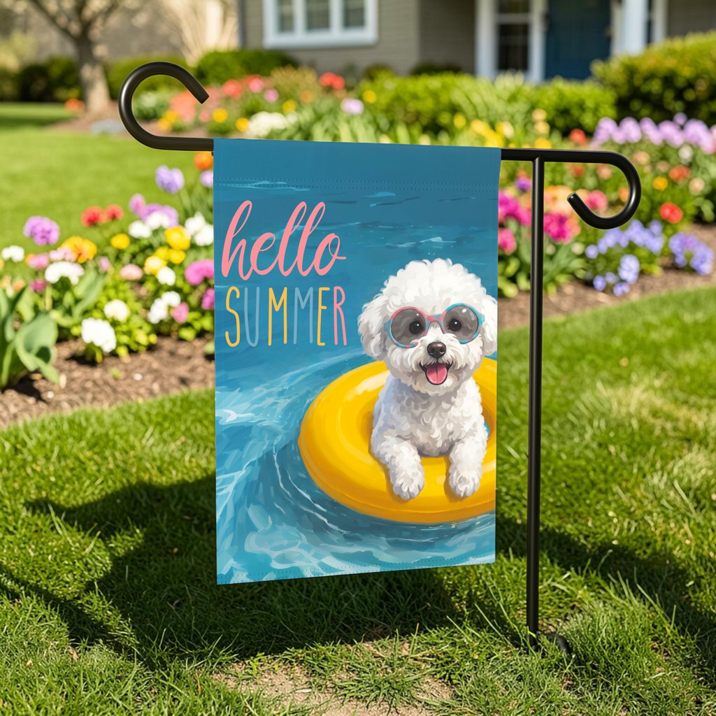 Hello Summer Bichon Frise Garden Flag