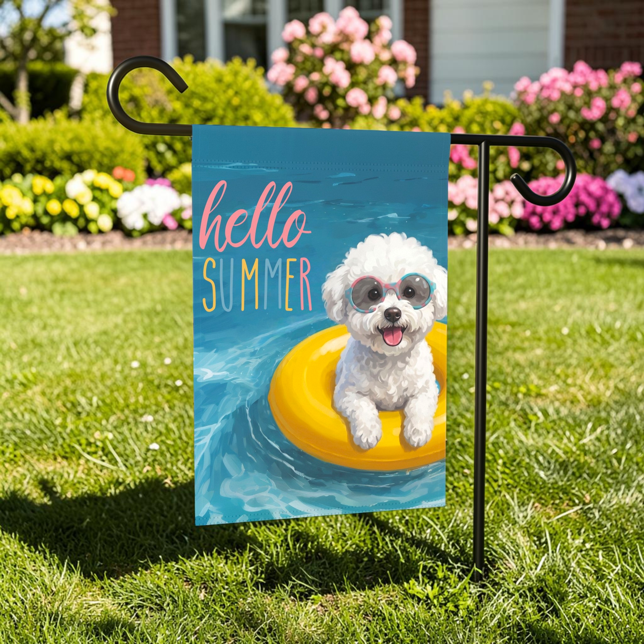 Hello Summer Bichon Frise Garden Flag