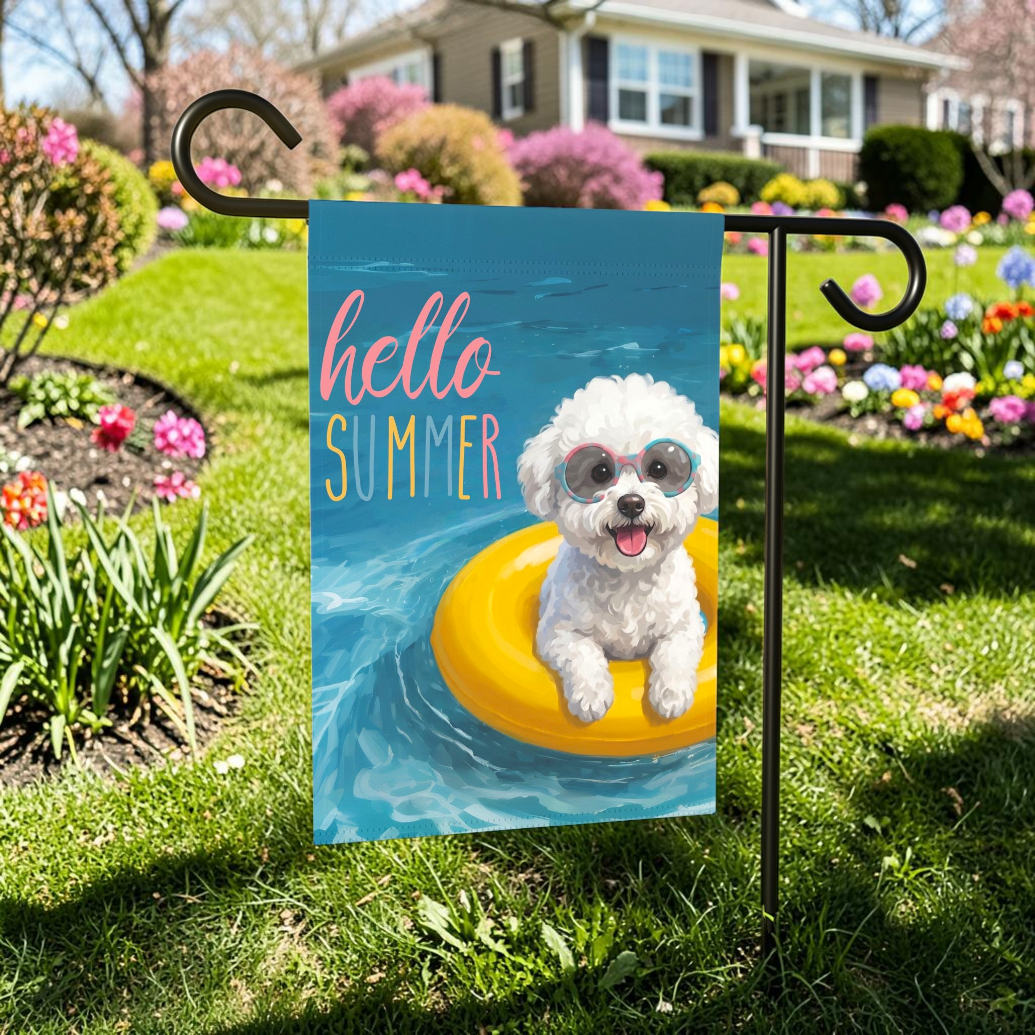 Hello Summer Bichon Frise Garden Flag
