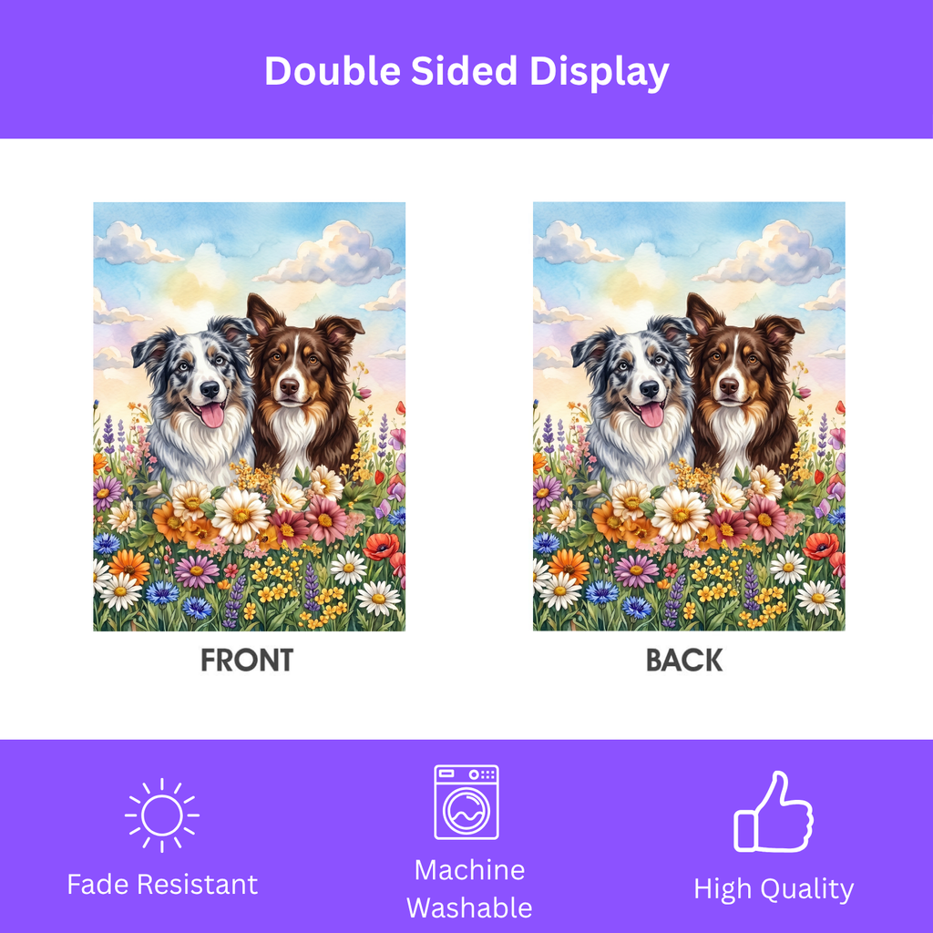 Border Collies in Flowers Garden Flag