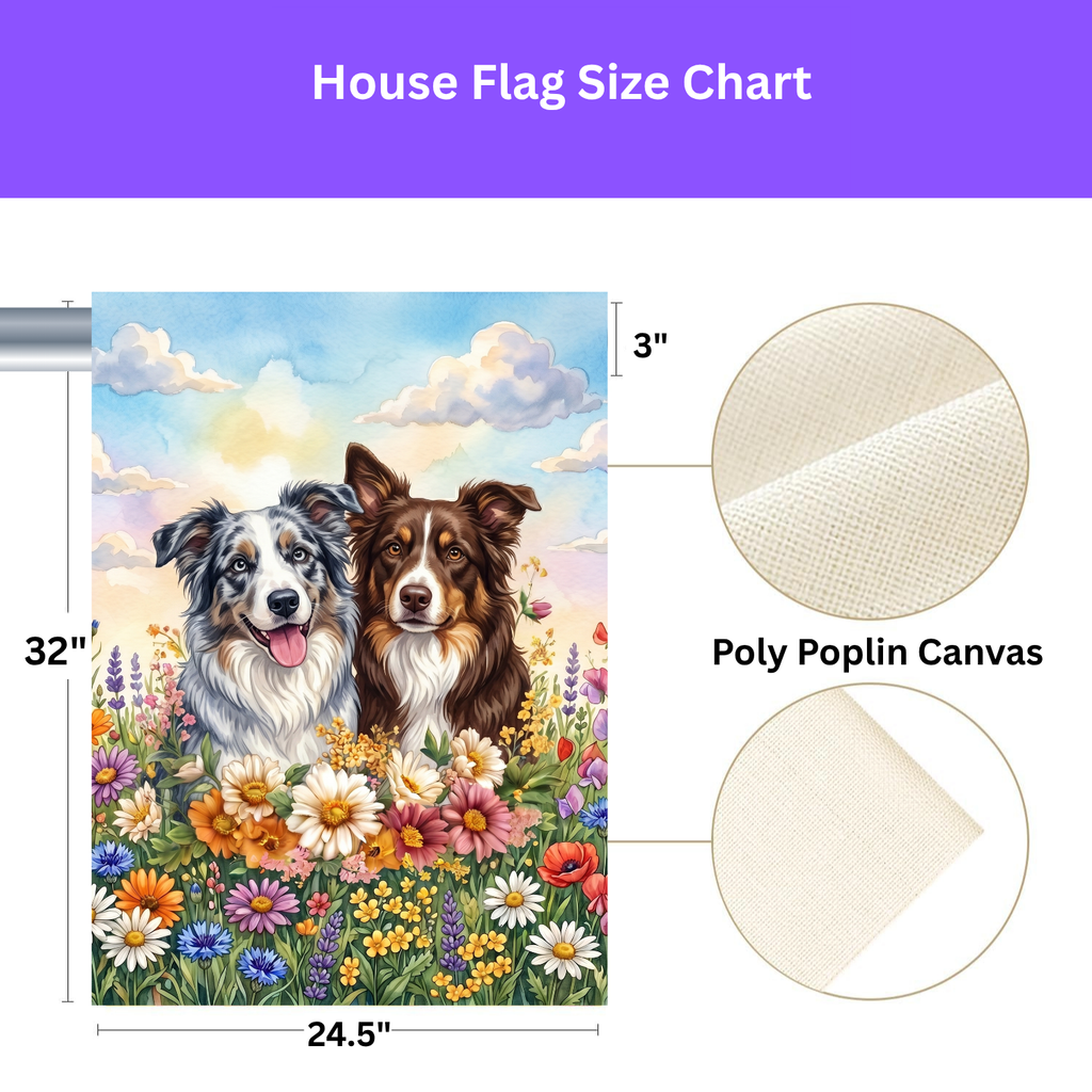Border Collies in Flowers Garden Flag