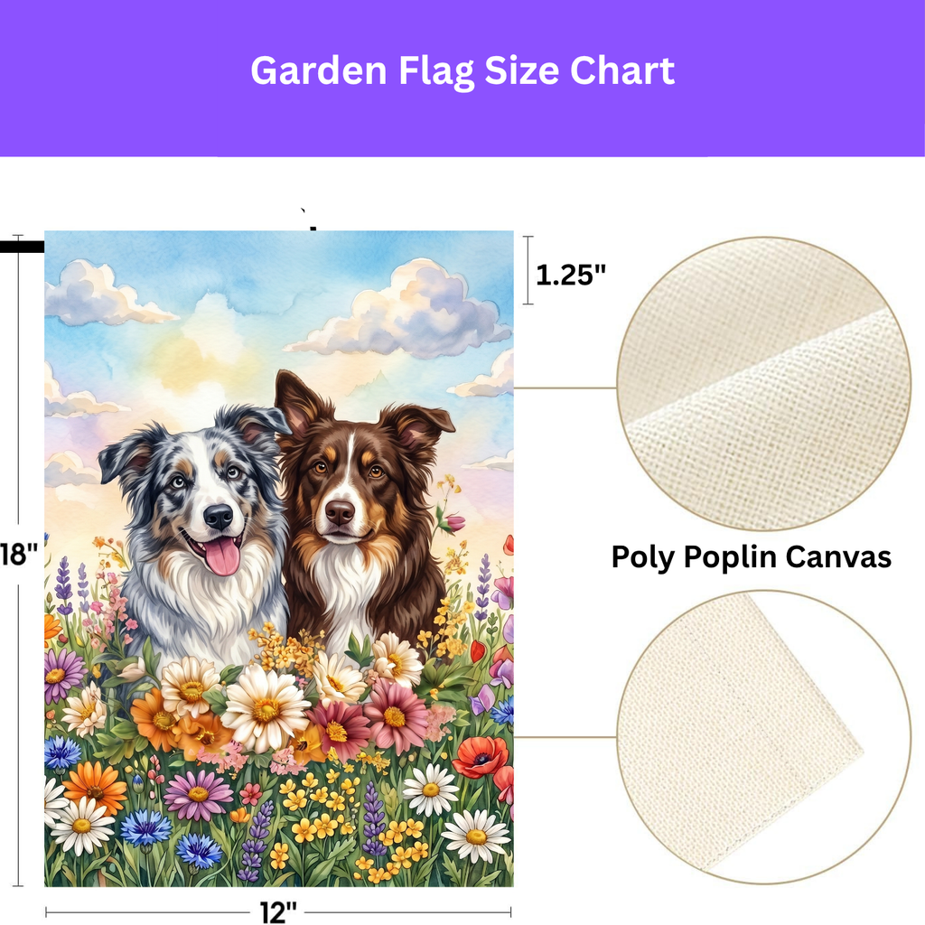 Border Collies in Flowers Garden Flag