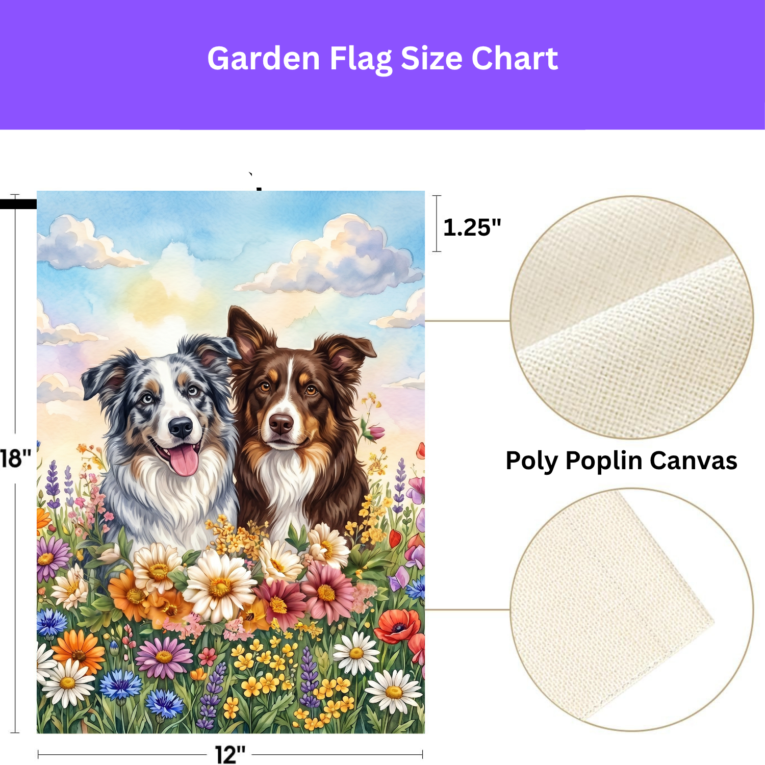 Border Collies in Flowers Garden Flag