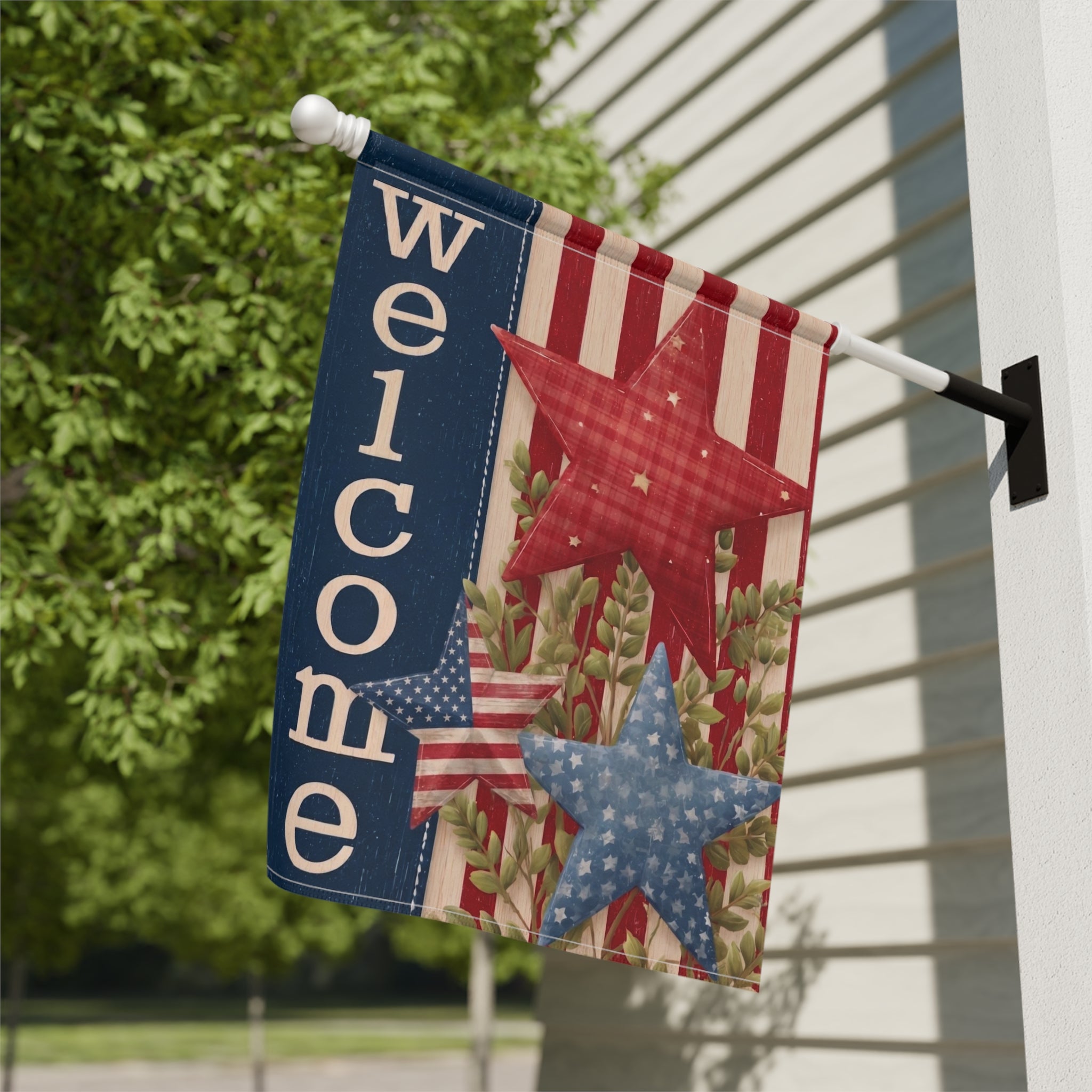 3 Star Patriotic Welcome Garden Flag - yard display - Dragonfire Gardens