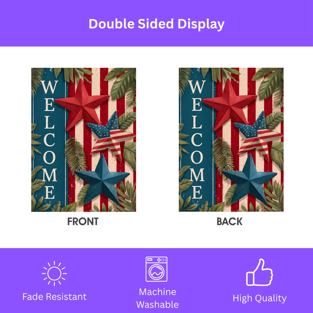 Star Patriotic Welcome Garden Flag - size comparison - Dragonfire Gardens