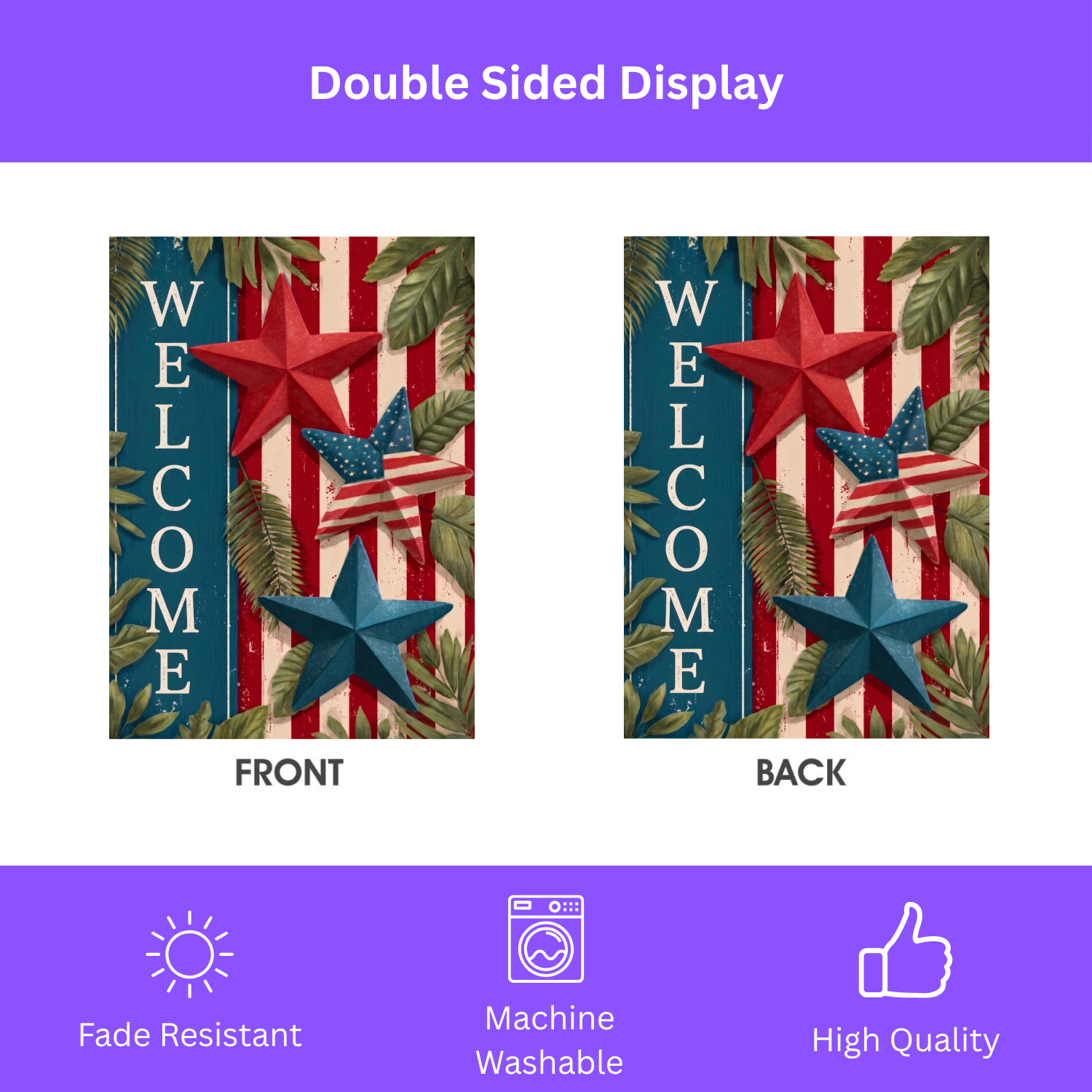 Star Patriotic Welcome Garden Flag - size comparison - Dragonfire Gardens