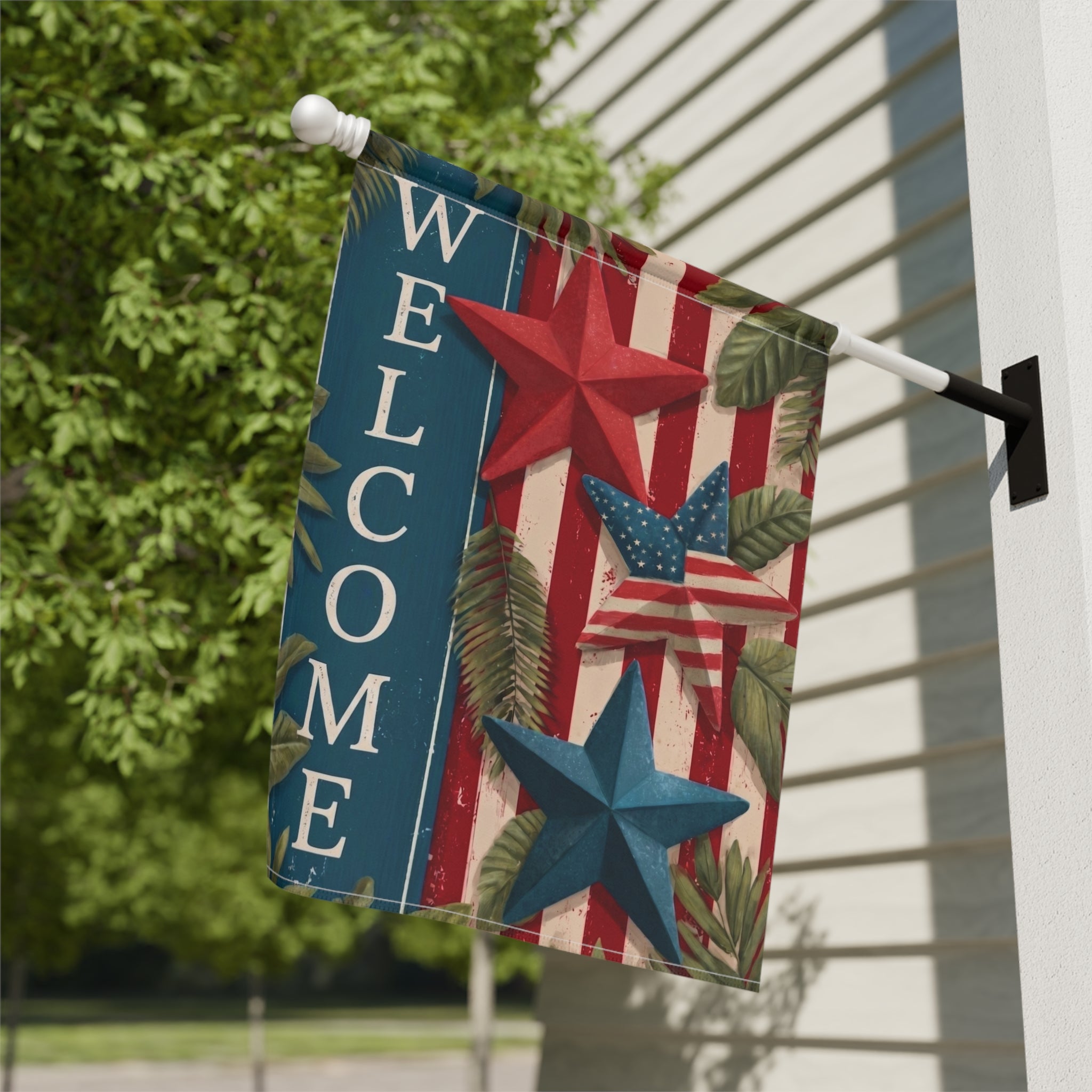 Star Patriotic Welcome Garden Flag - yard display - Dragonfire Gardens