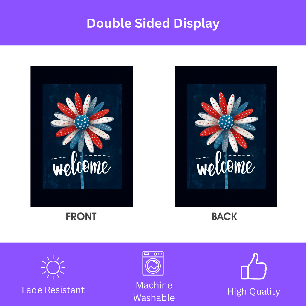 Patriotic Daisy Welcome Garden Flag - porch decor - Dragonfire Gardens