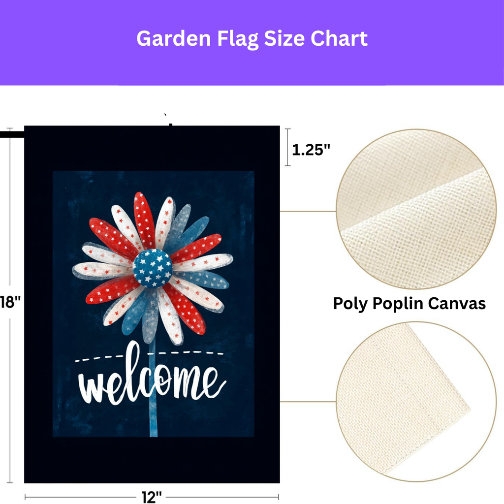 Patriotic Daisy Welcome Garden Flag - double-sided design - Dragonfire Gardens