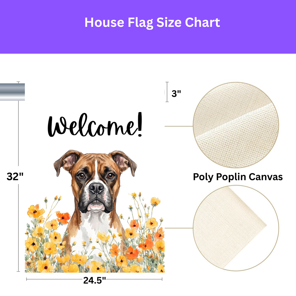 Yellow Poppies Boxer Welcome Garden Flag Double Sided 12x18 24x32 Outdoor