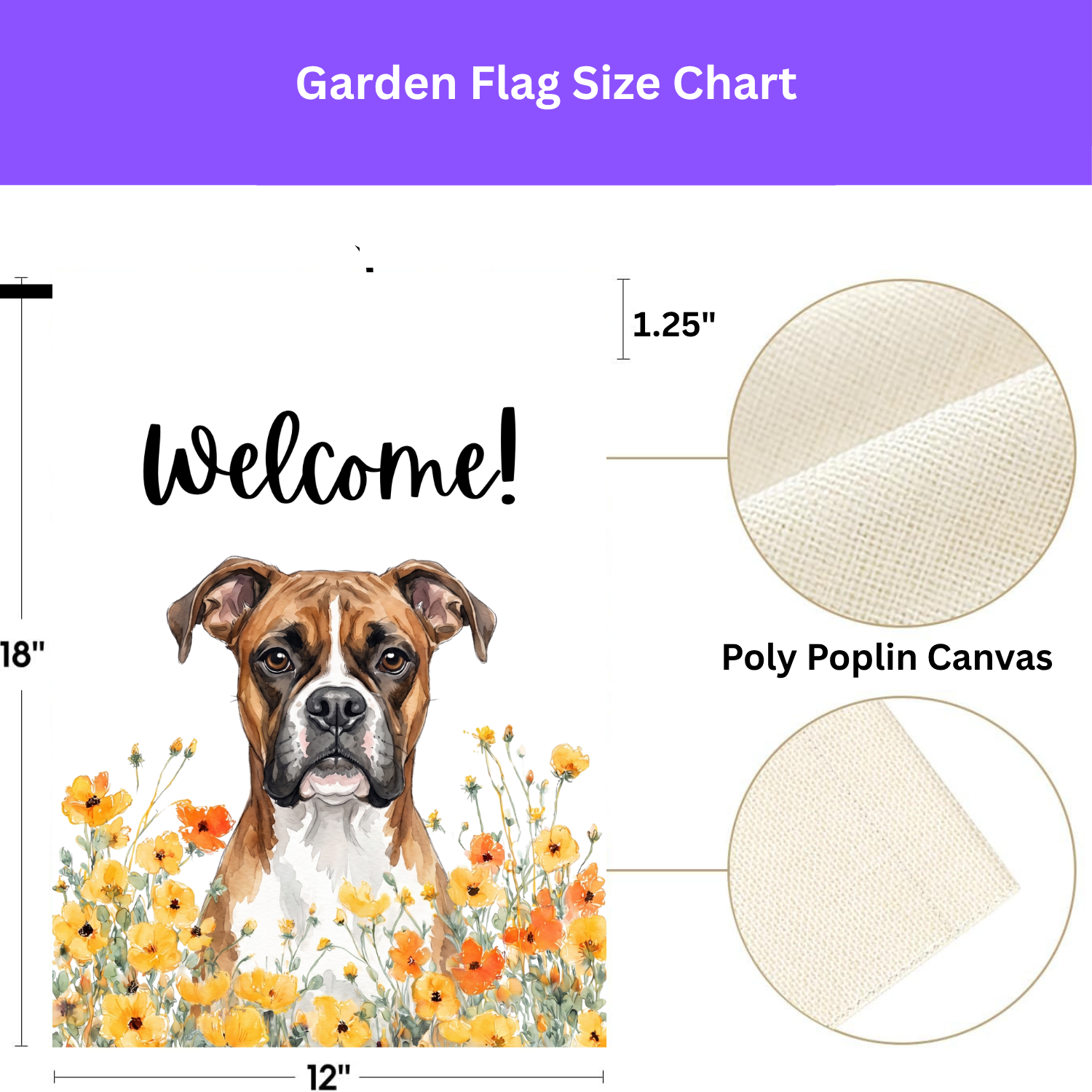 Yellow Poppies Boxer Welcome Garden Flag Double Sided 12x18 24x32 Outdoor