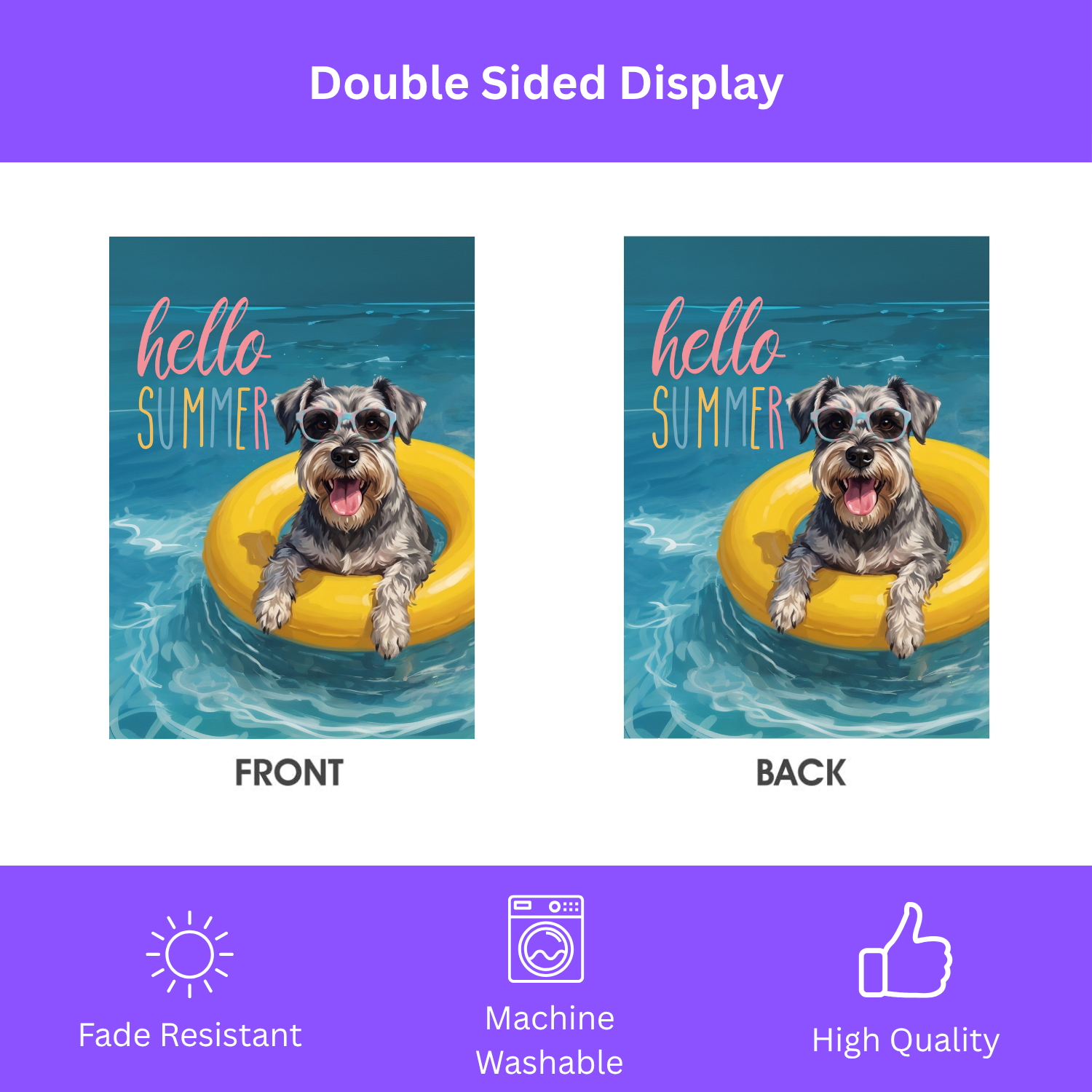 Hello Summer Schnauzer Garden Flag Double Sided 12x18 24x32 Outdoor