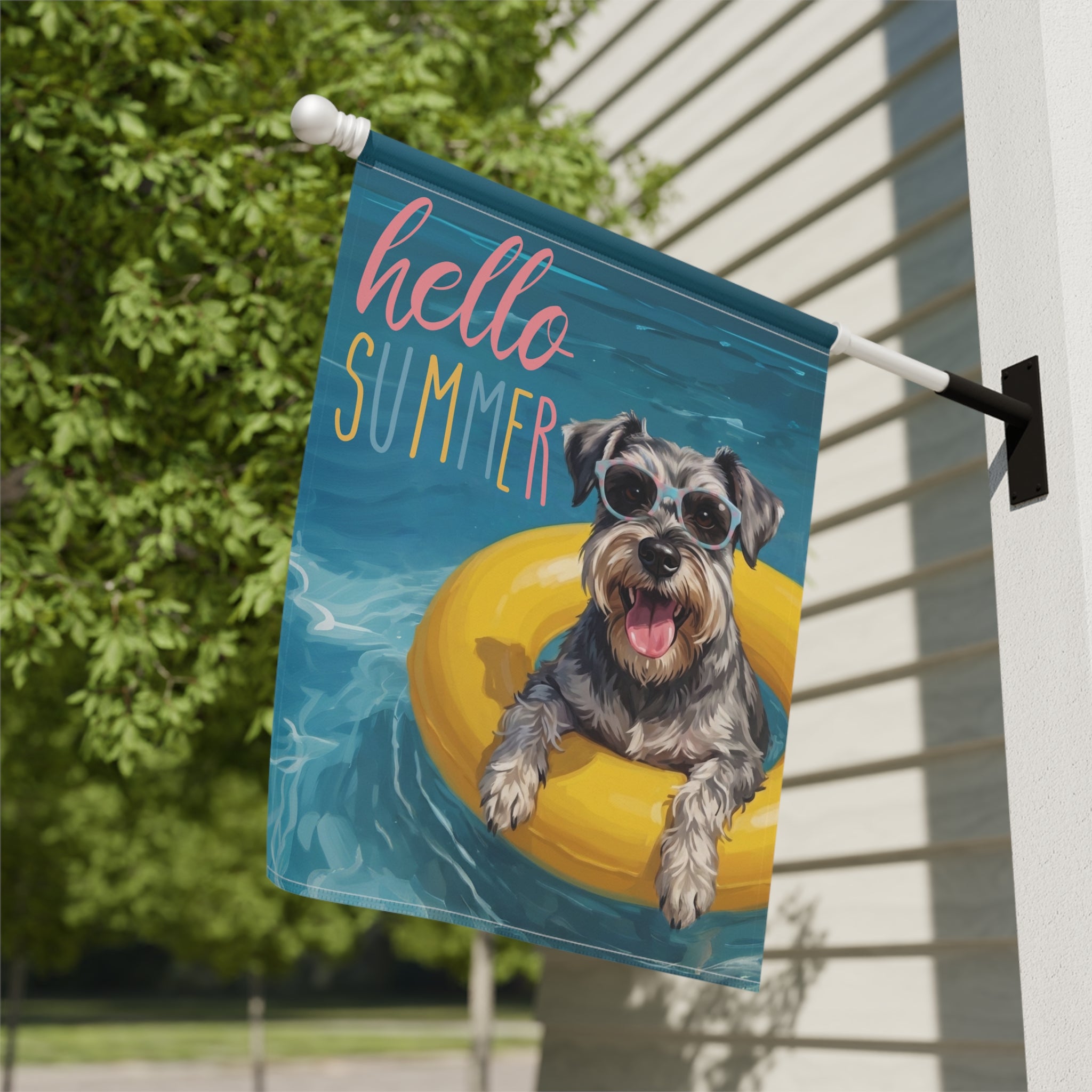 Hello Summer Schnauzer Garden Flag Double Sided 12x18 24x32 Outdoor