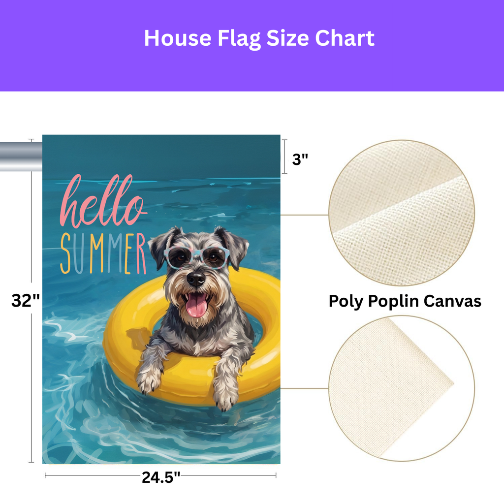 Hello Summer Schnauzer Garden Flag Double Sided 12x18 24x32 Outdoor