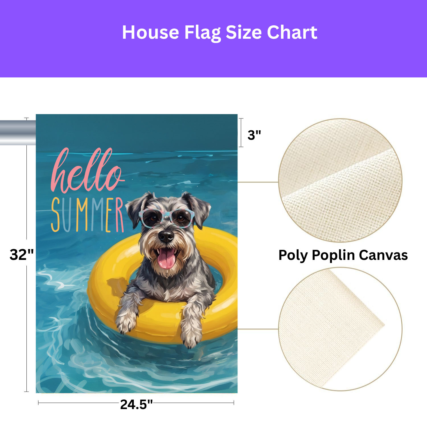 Hello Summer Schnauzer Garden Flag Double Sided 12x18 24x32 Outdoor