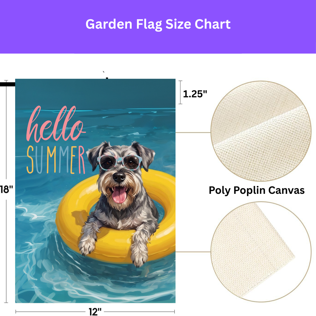 Hello Summer Schnauzer Garden Flag Double Sided 12x18 24x32 Outdoor
