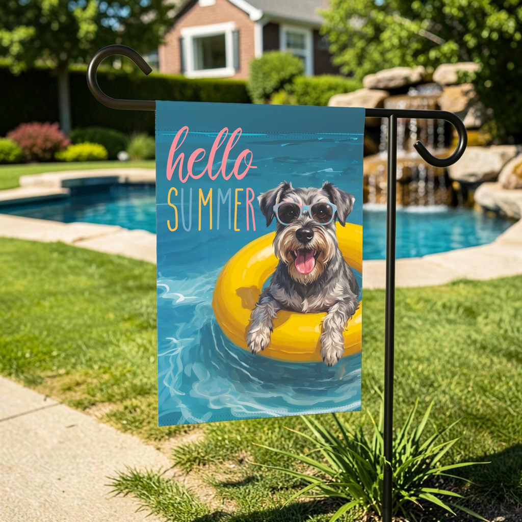 Hello Summer Schnauzer Garden Flag Double Sided 12x18 24x32 Outdoor