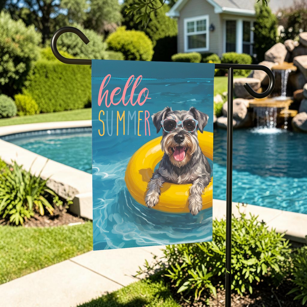 Hello Summer Schnauzer Garden Flag Double Sided 12x18 24x32 Outdoor