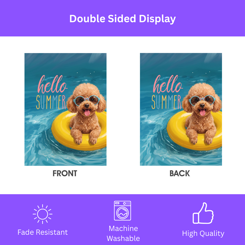 Hello Summer Toy Poodle Garden Flag Double Sided 12x18 24x32 Outdoor