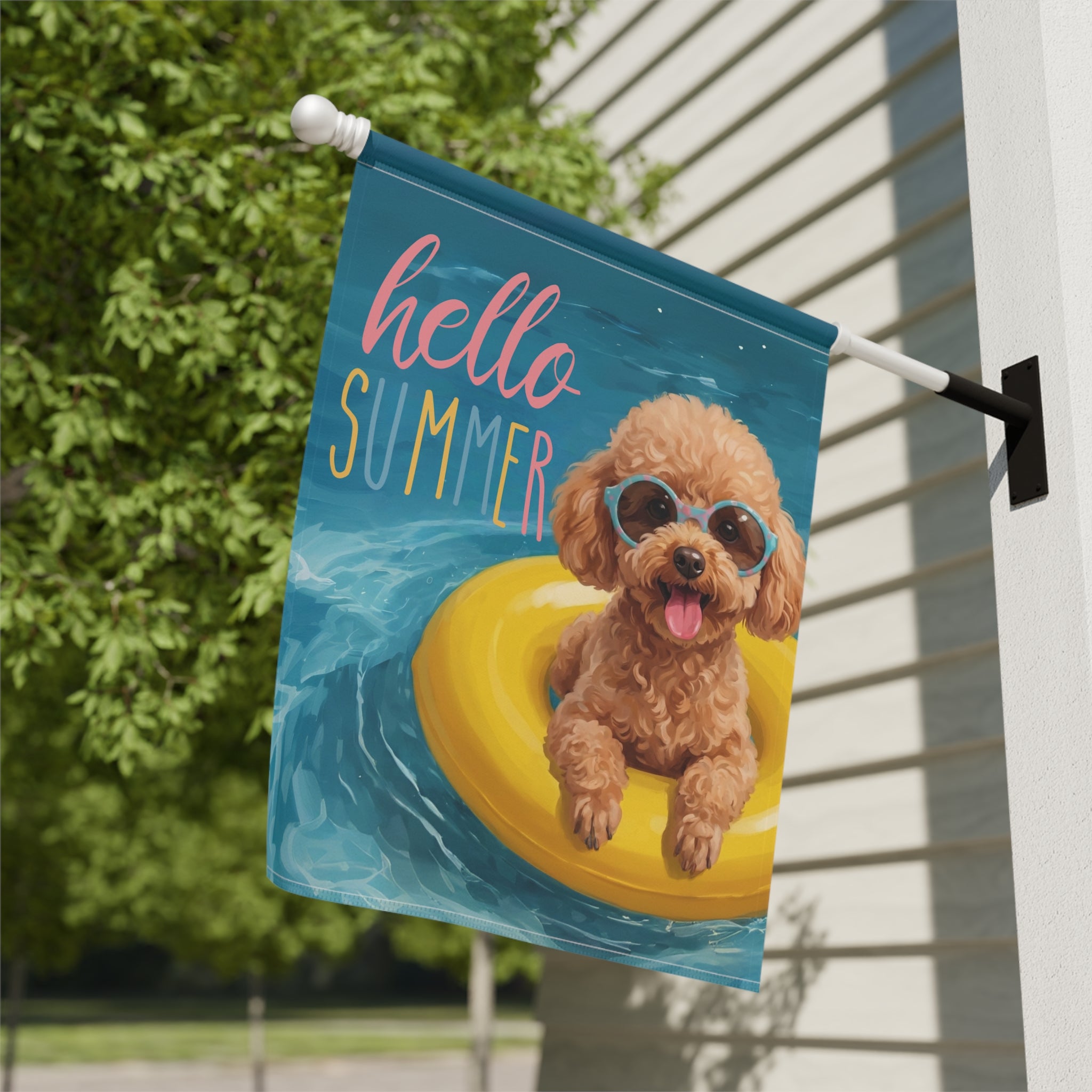 Hello Summer Toy Poodle Garden Flag Double Sided 12x18 24x32 Outdoor