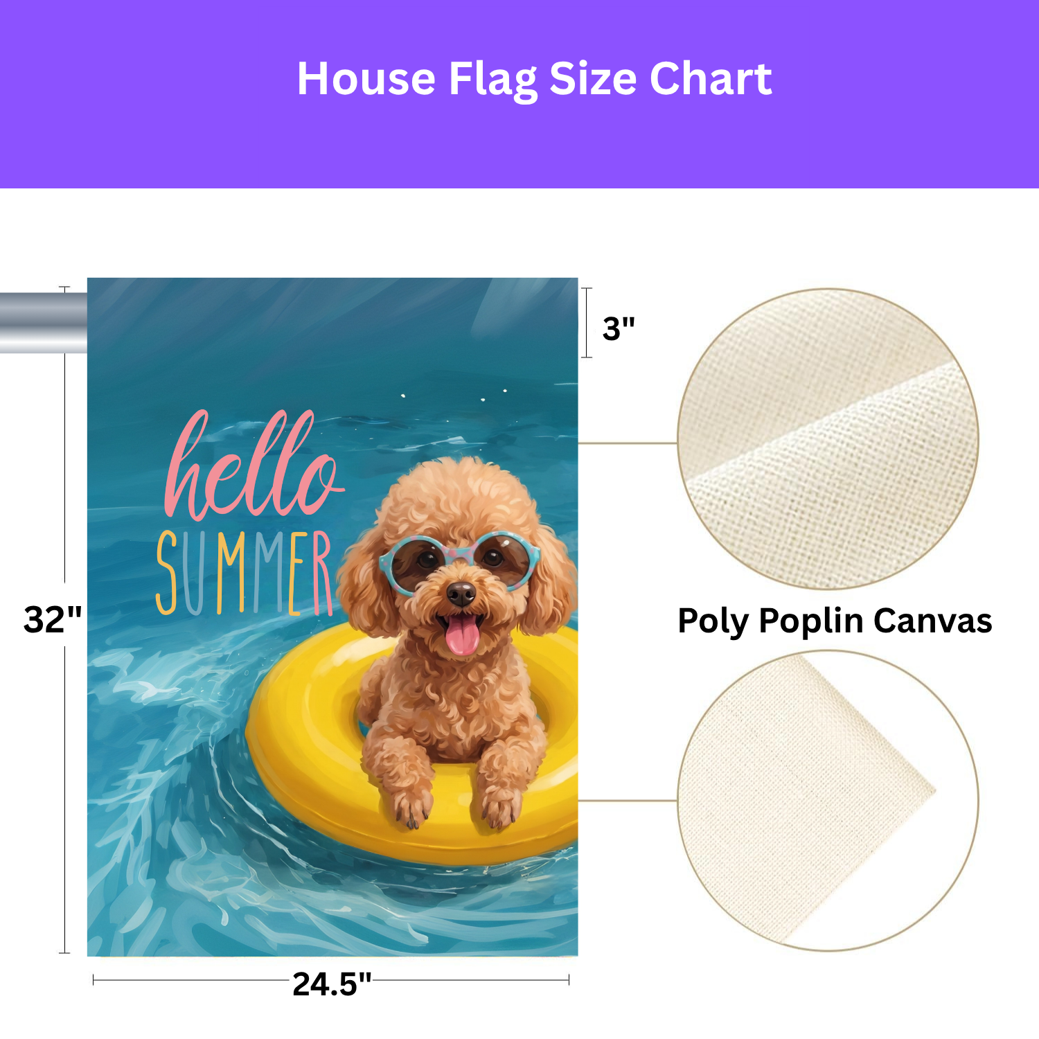 Hello Summer Toy Poodle Garden Flag Double Sided 12x18 24x32 Outdoor