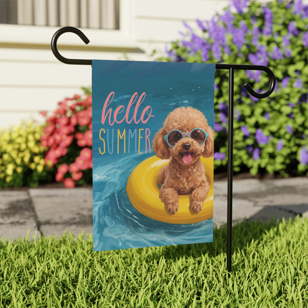 Hello Summer Toy Poodle Garden Flag Double Sided 12x18 24x32 Outdoor