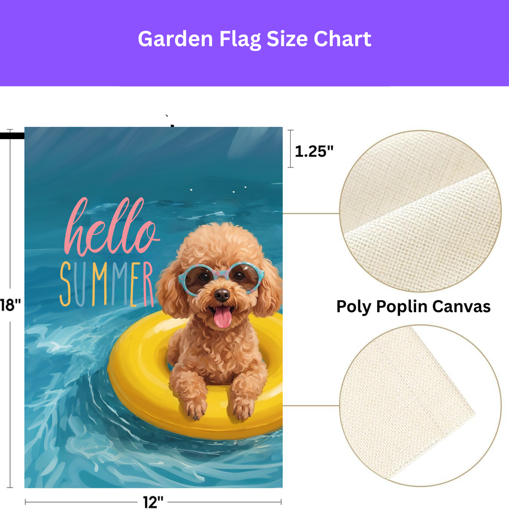 Hello Summer Toy Poodle Garden Flag Double Sided 12x18 24x32 Outdoor