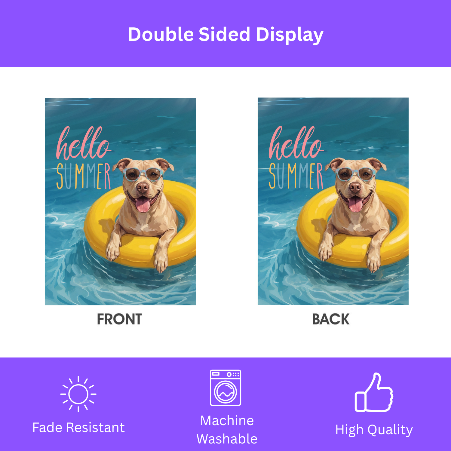 Hello Summer Fawn American Pitbull Terrier Garden Flag Double Sided 12x18 24x32 Outdoor