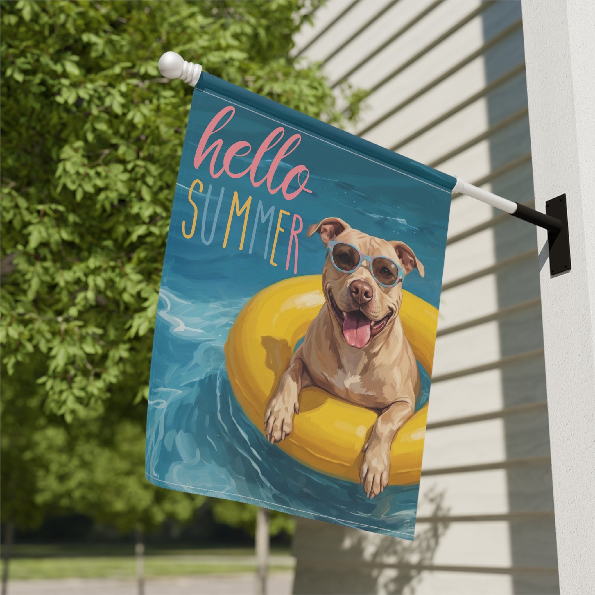 Hello Summer Fawn American Pitbull Terrier Garden Flag Double Sided 12x18 24x32 Outdoor