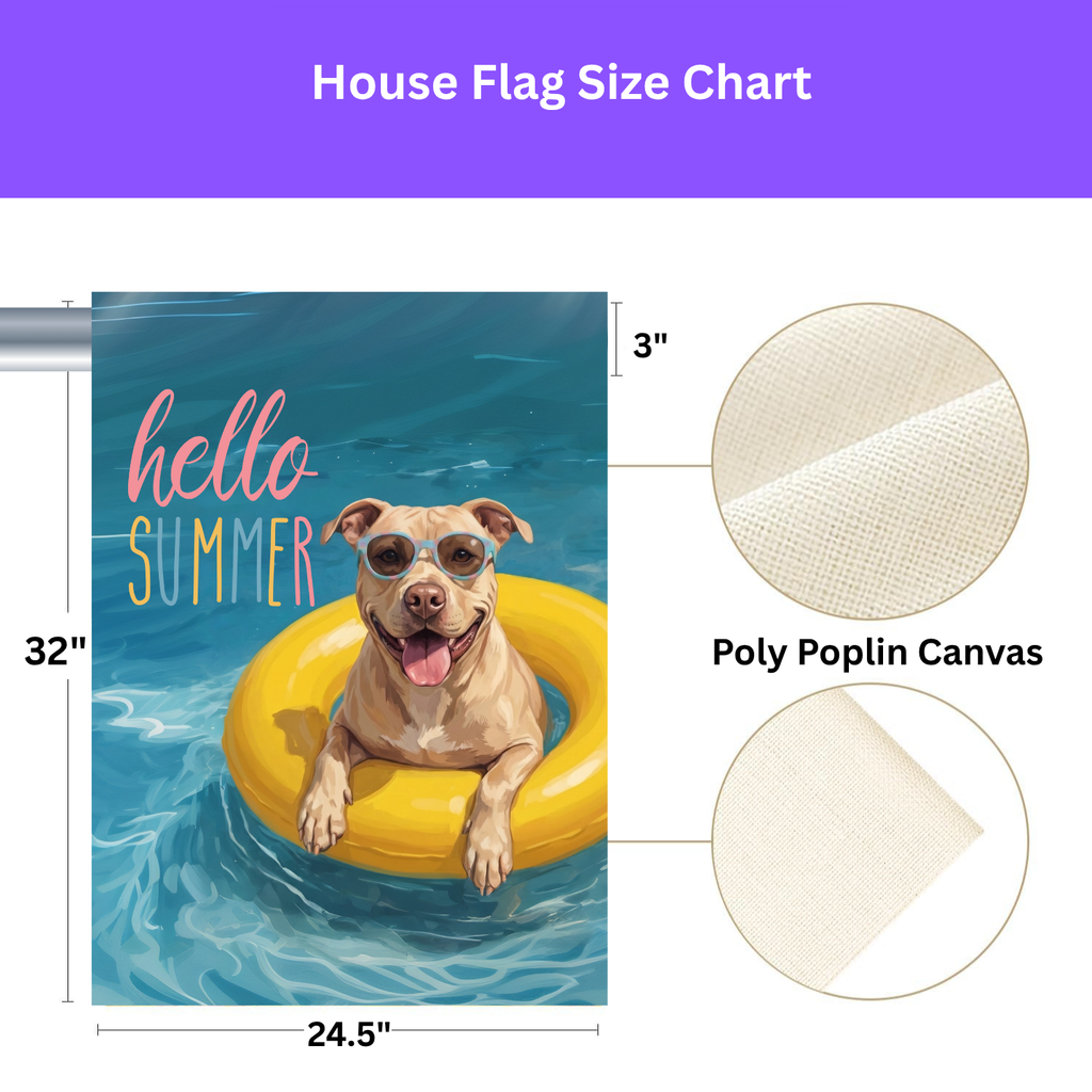 Hello Summer Fawn American Pitbull Terrier Garden Flag Double Sided 12x18 24x32 Outdoor