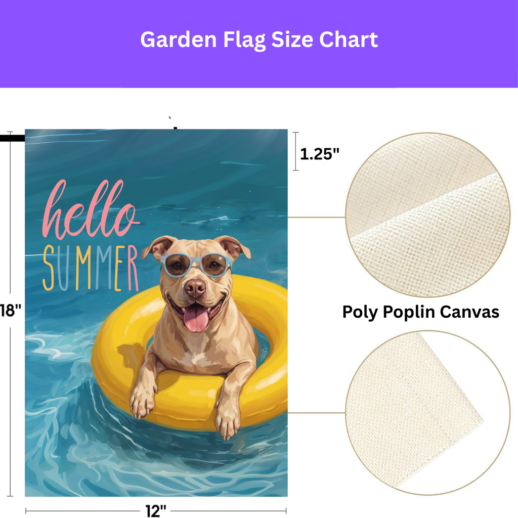 Hello Summer Fawn American Pitbull Terrier Garden Flag Double Sided 12x18 24x32 Outdoor