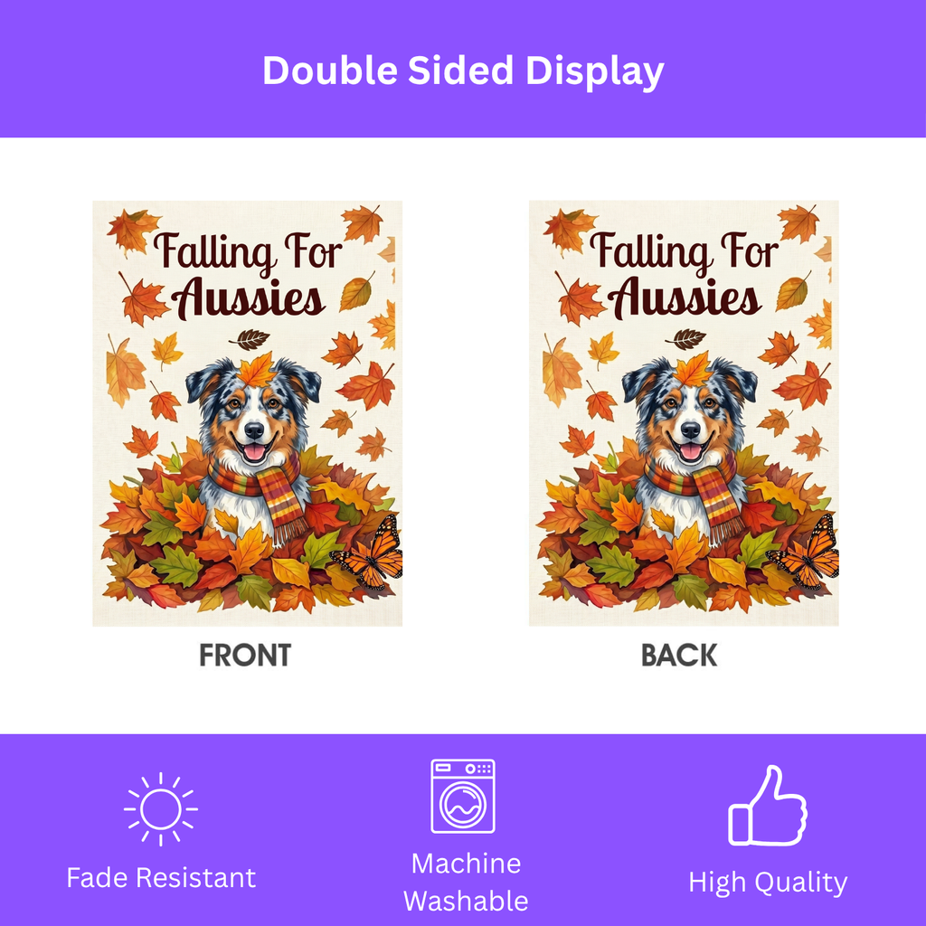 Falling For Aussies Australian Shepherd Garden Flag Double Sided 12x18 24x32 Outdoor