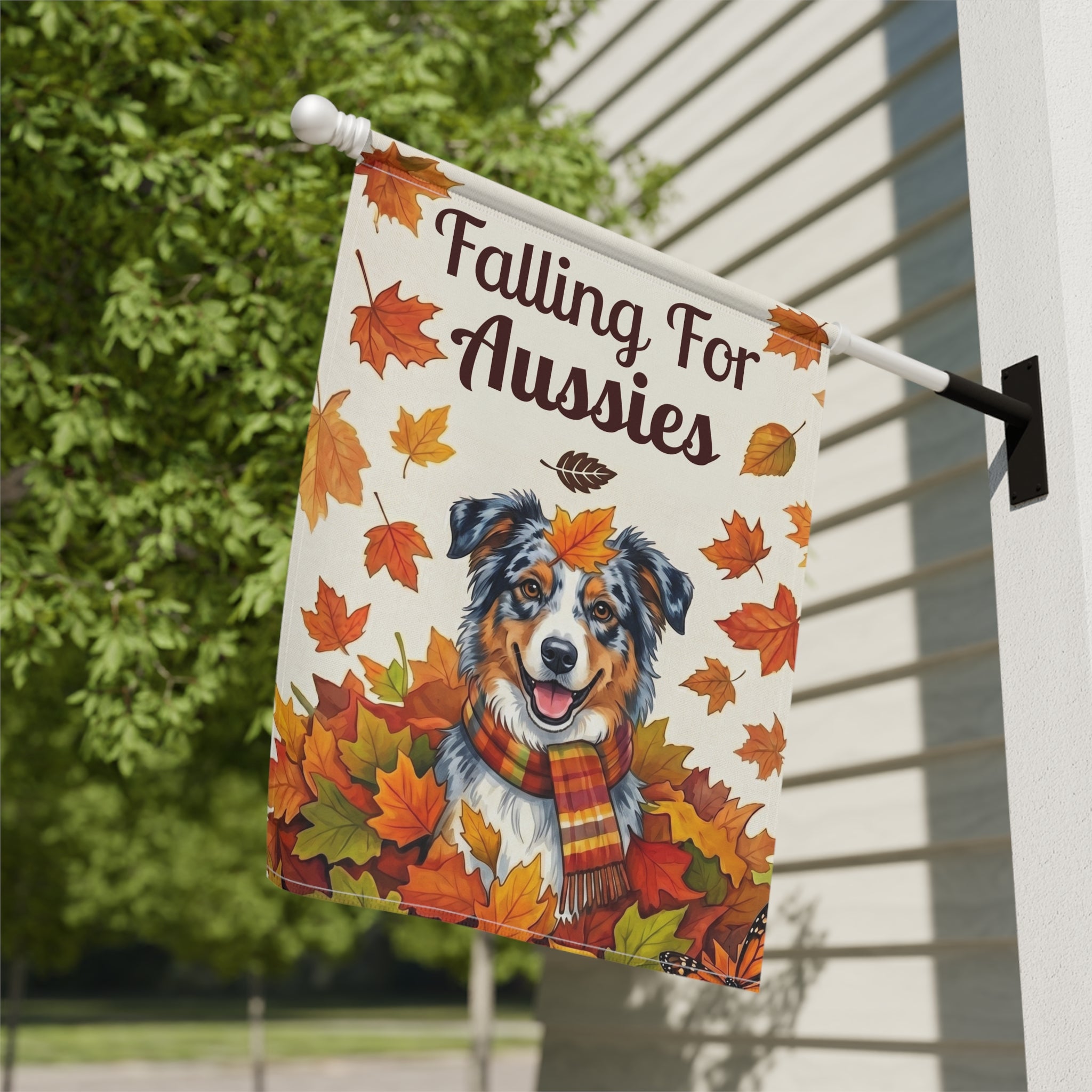 Falling For Aussies Australian Shepherd Garden Flag Double Sided 12x18 24x32 Outdoor