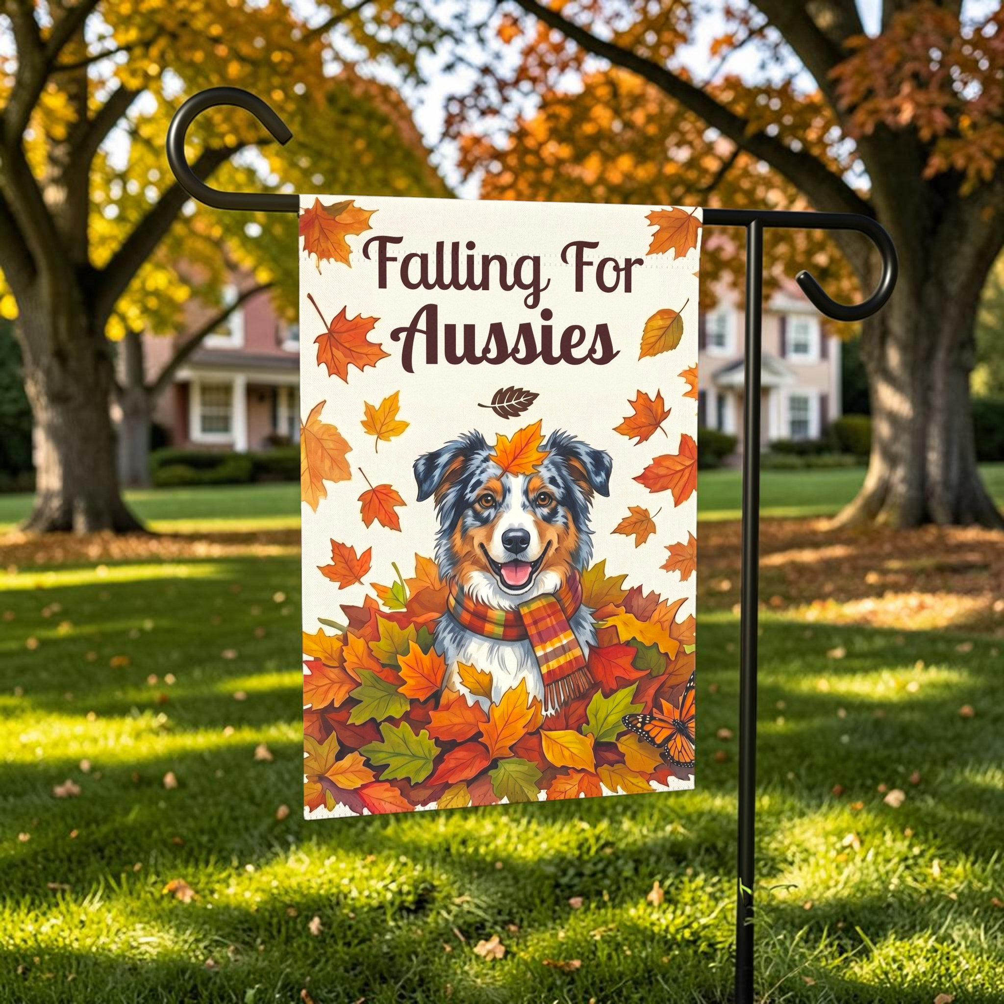 Falling For Aussies Australian Shepherd Garden Flag Double Sided 12x18 24x32 Outdoor