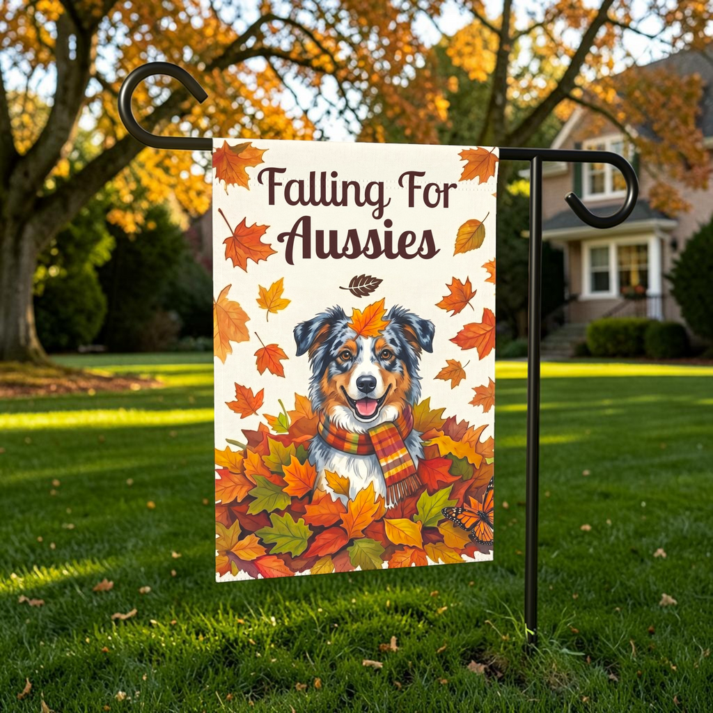 Falling For Aussies Australian Shepherd Garden Flag Double Sided 12x18 24x32 Outdoor