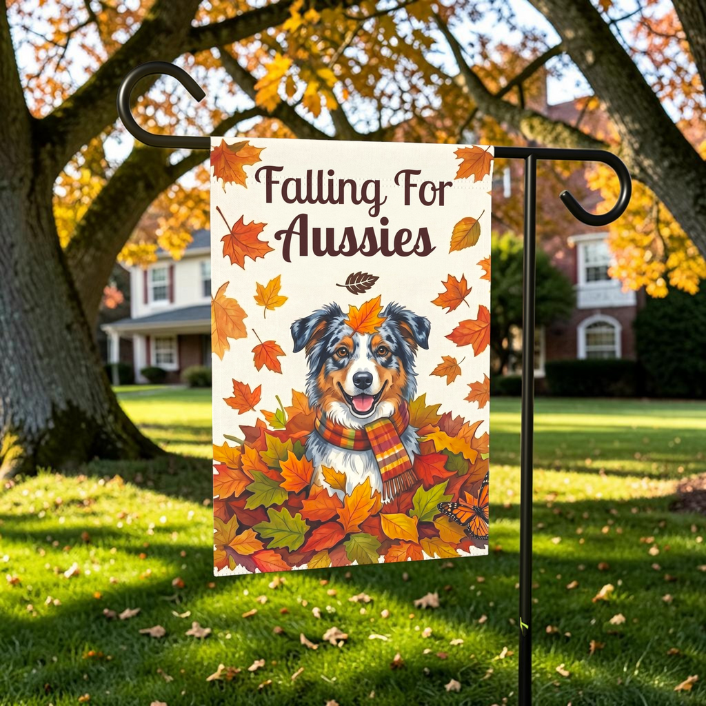 Falling For Aussies Australian Shepherd Garden Flag Double Sided 12x18 24x32 Outdoor
