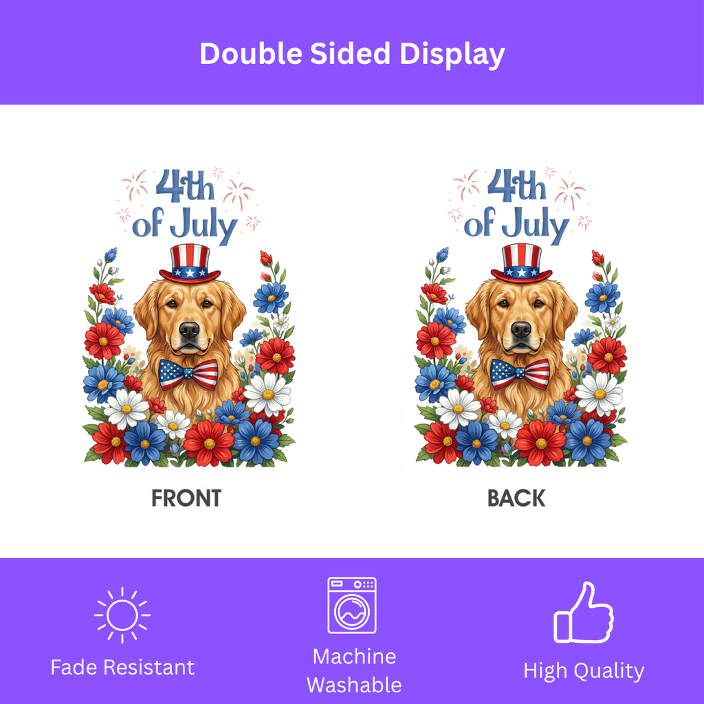 4th of July Golden Retriever Garden Flag Double Sided 12x18 24x32 Outdoor