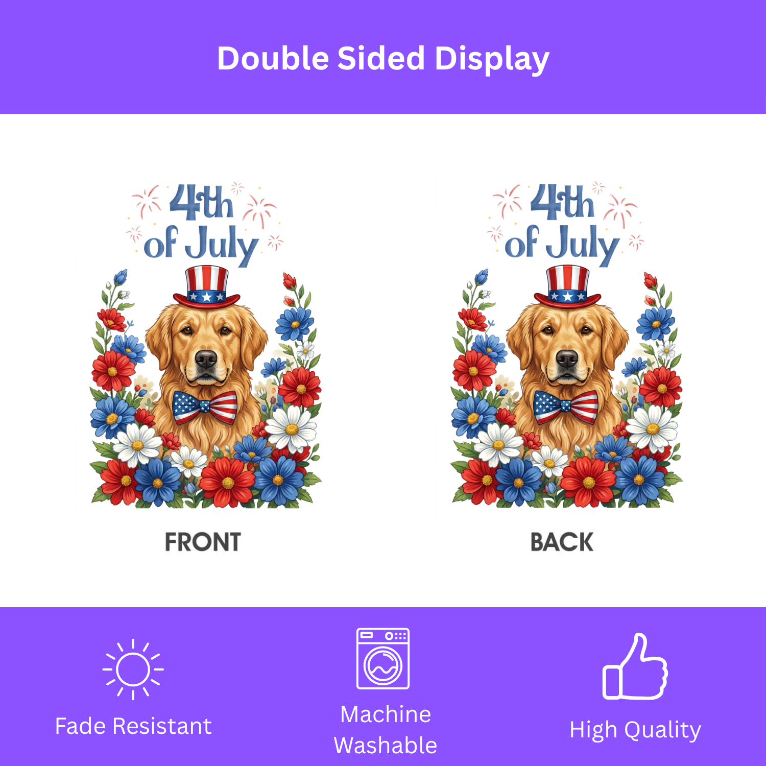 4th of July Golden Retriever Garden Flag Double Sided 12x18 24x32 Outdoor