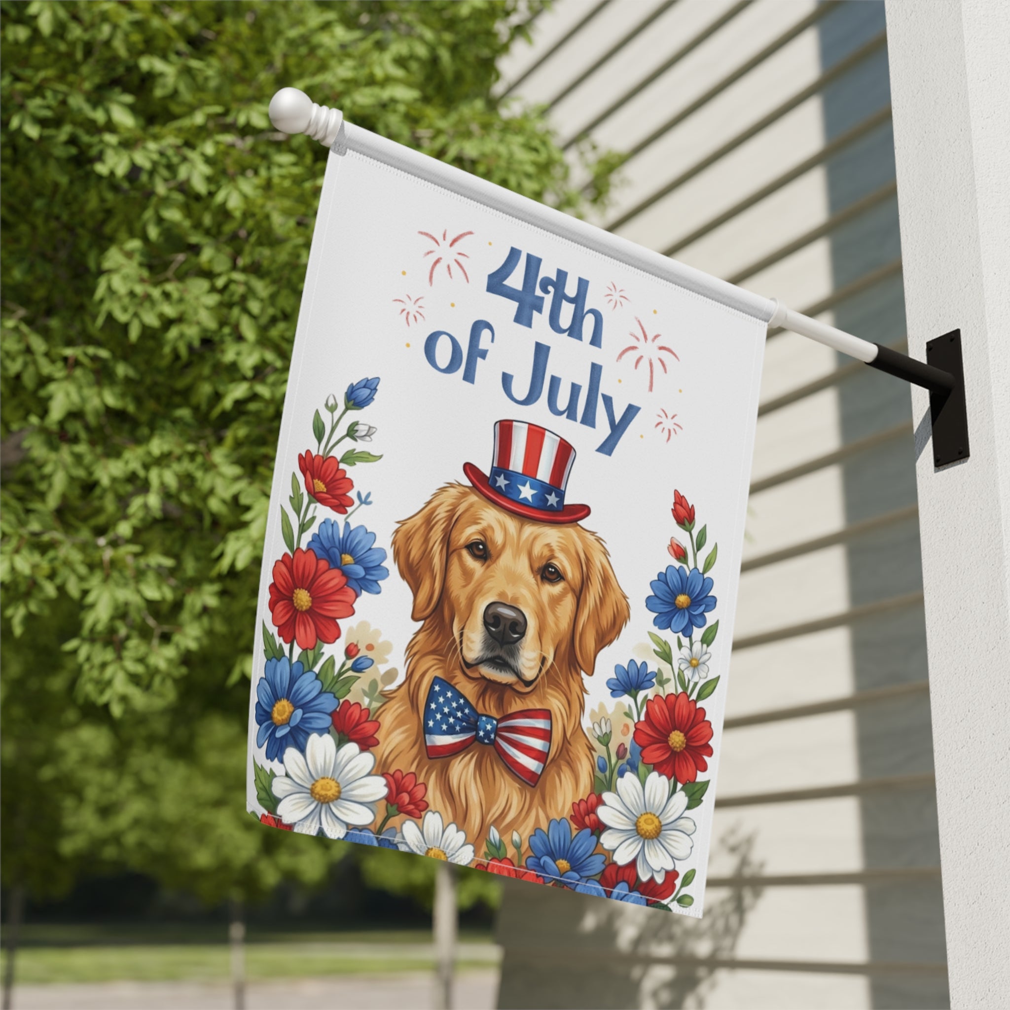 4th of July Golden Retriever Garden Flag Double Sided 12x18 24x32 Outdoor